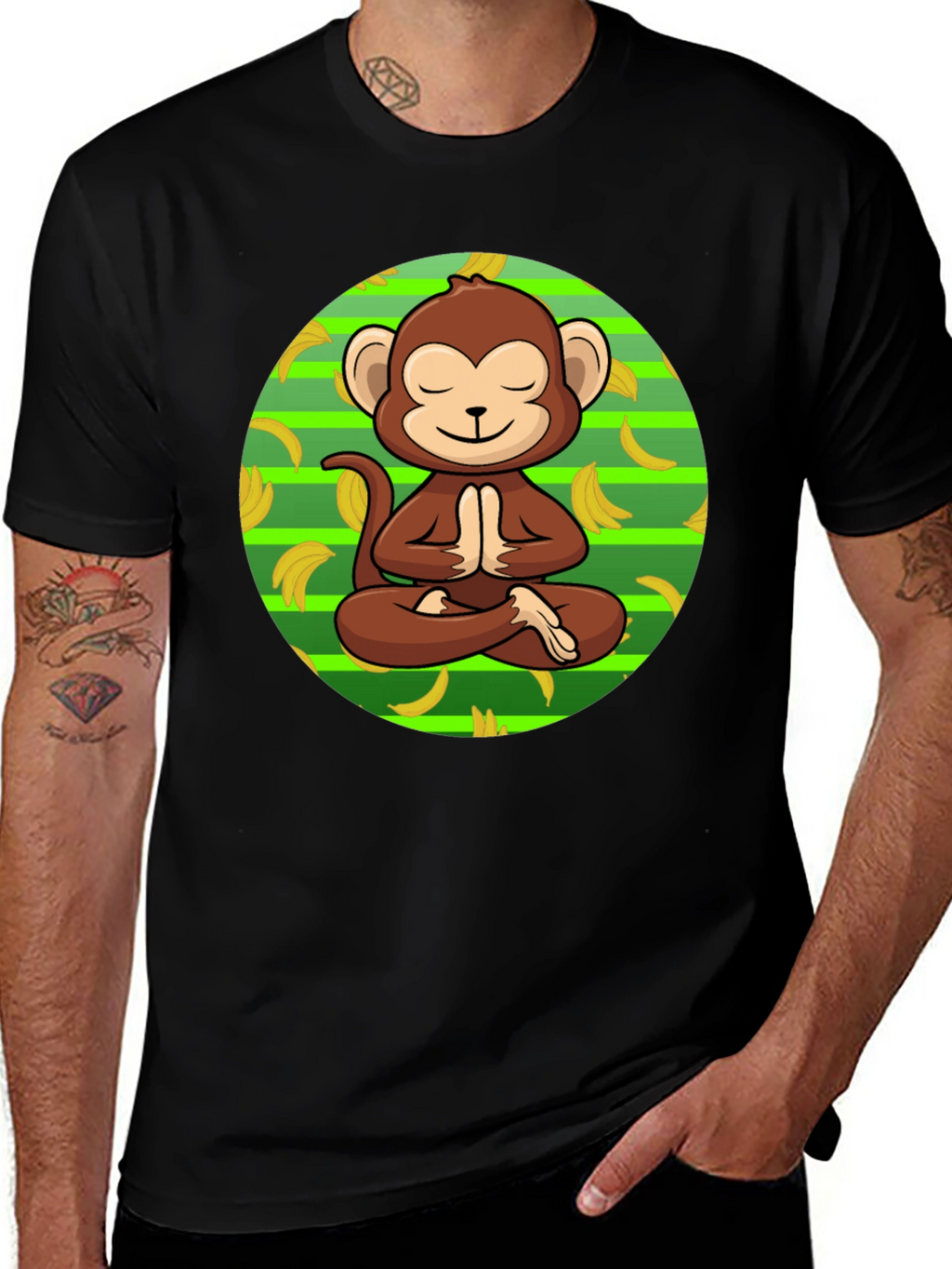 Meditating Monkey Banana T-Shirt - Relaxed Zen Style