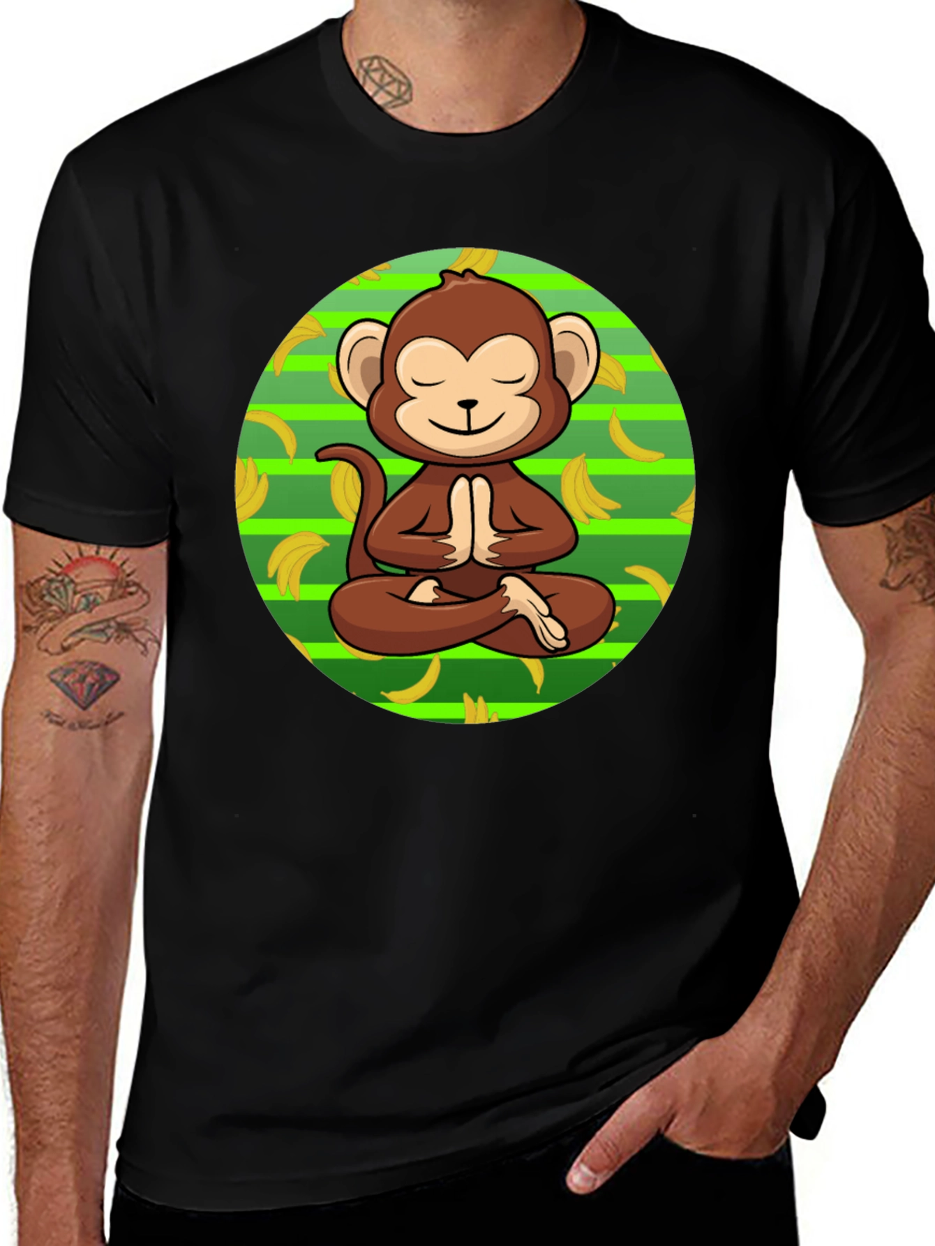 Meditating Monkey Banana T-Shirt - Relaxed Zen Style