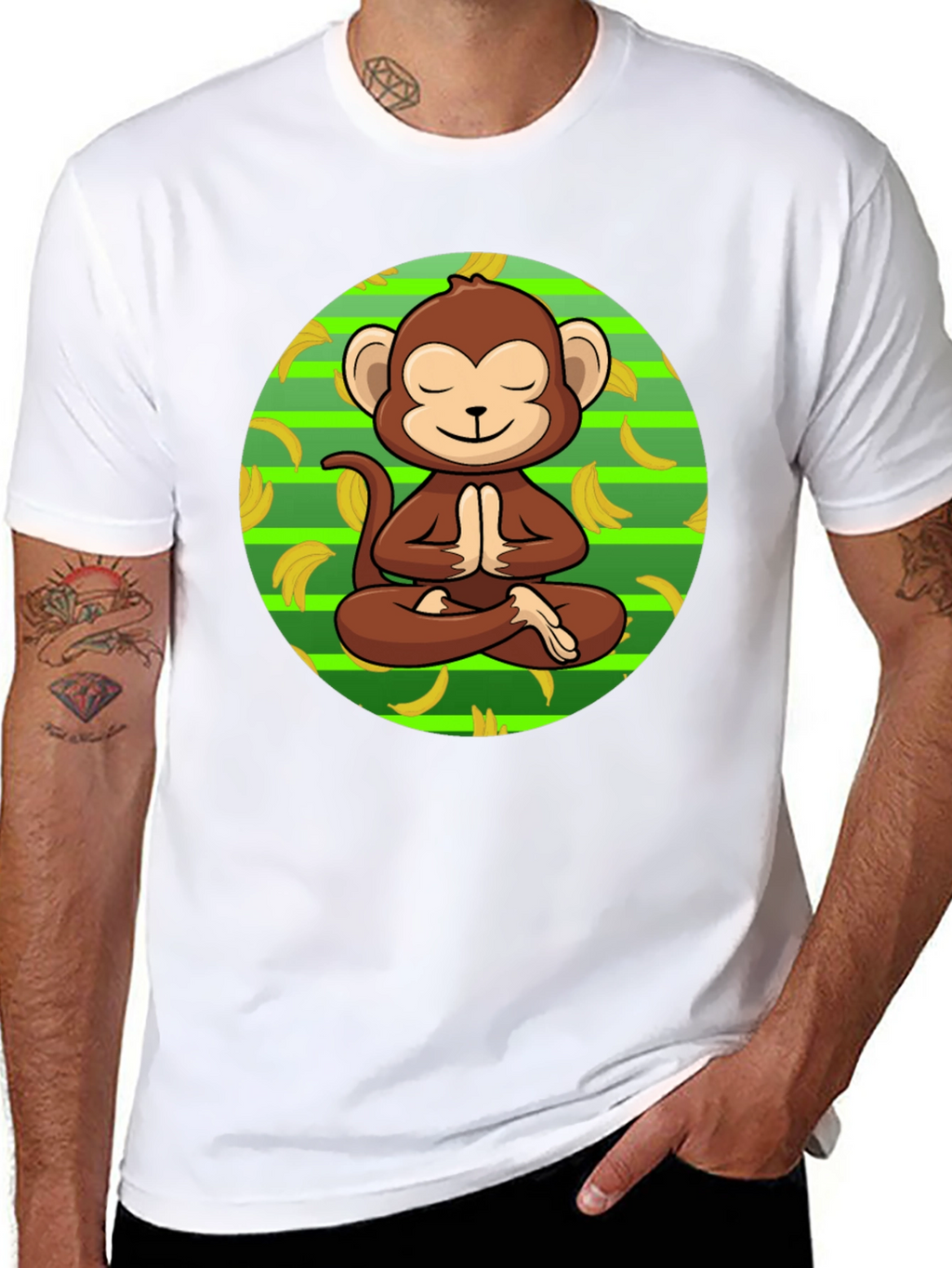 Meditating Monkey Banana T-Shirt - Relaxed Zen Style