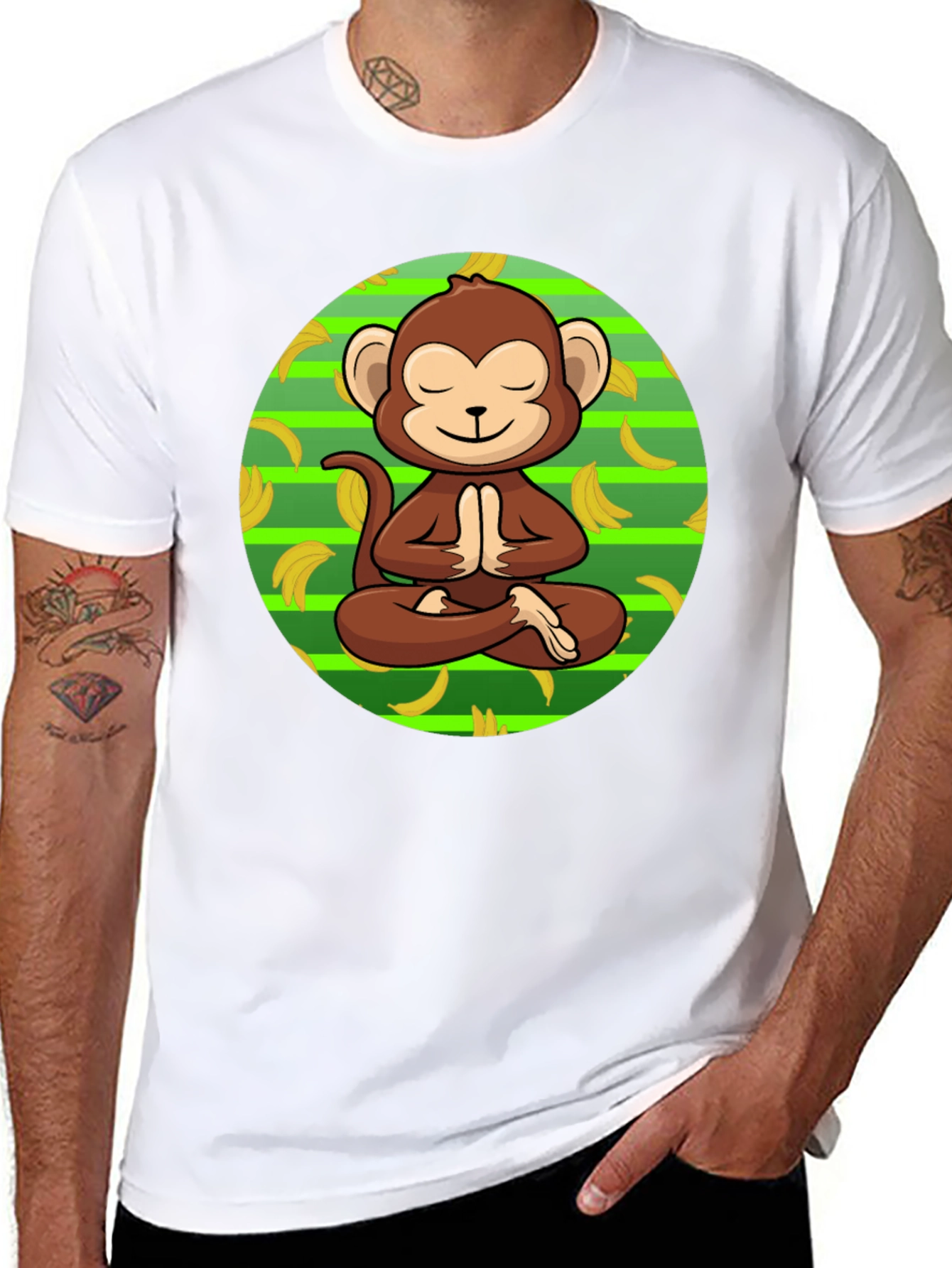 Meditating Monkey Banana T-Shirt - Relaxed Zen Style