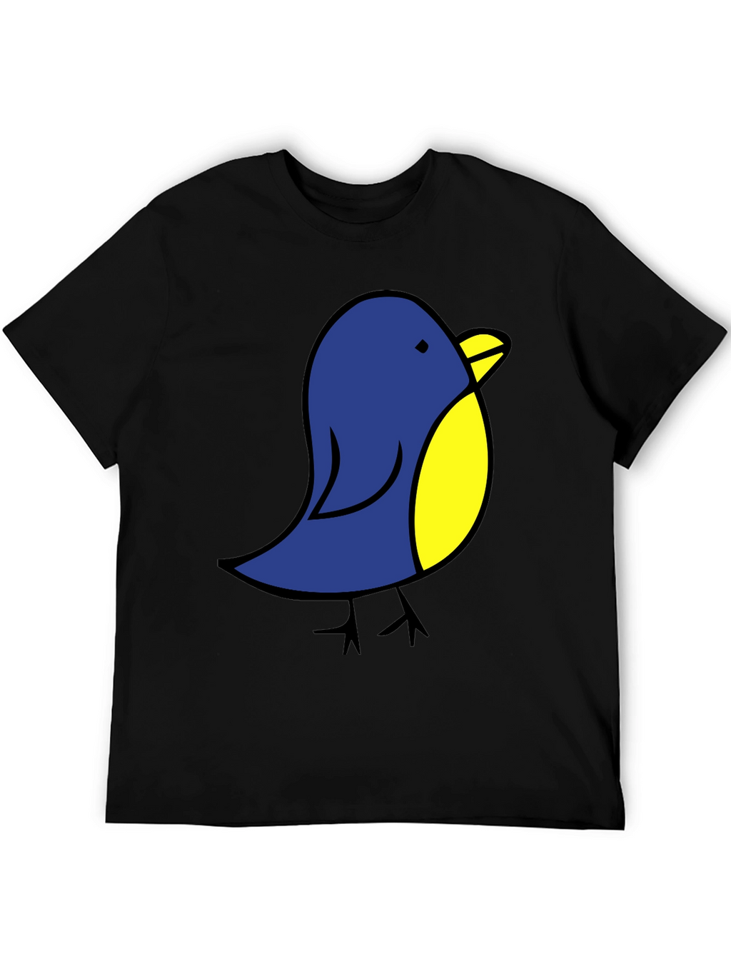 Cute Blue Bird Graphic Tee - Black Cotton T-Shirt