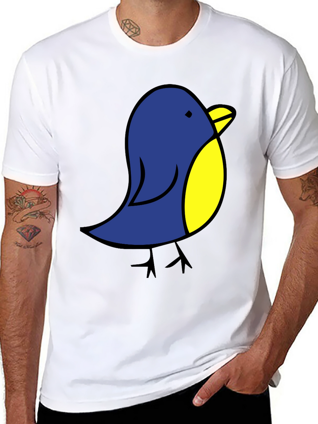 Cute Blue Bird Graphic Tee - Black Cotton T-Shirt