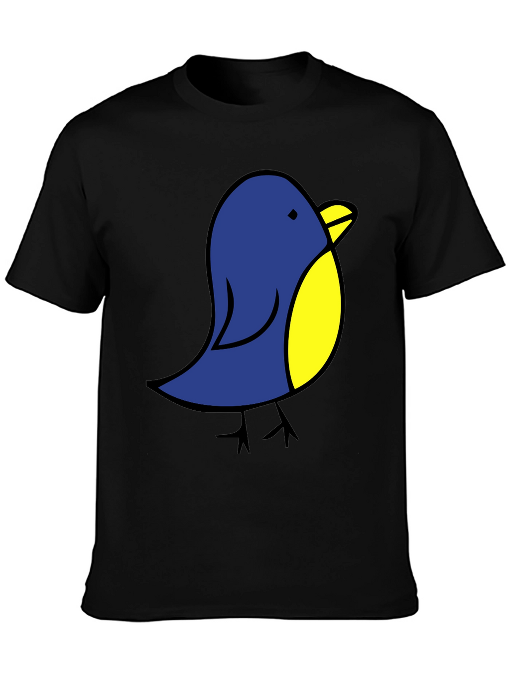 Cute Blue Bird Graphic Tee - Black Cotton T-Shirt
