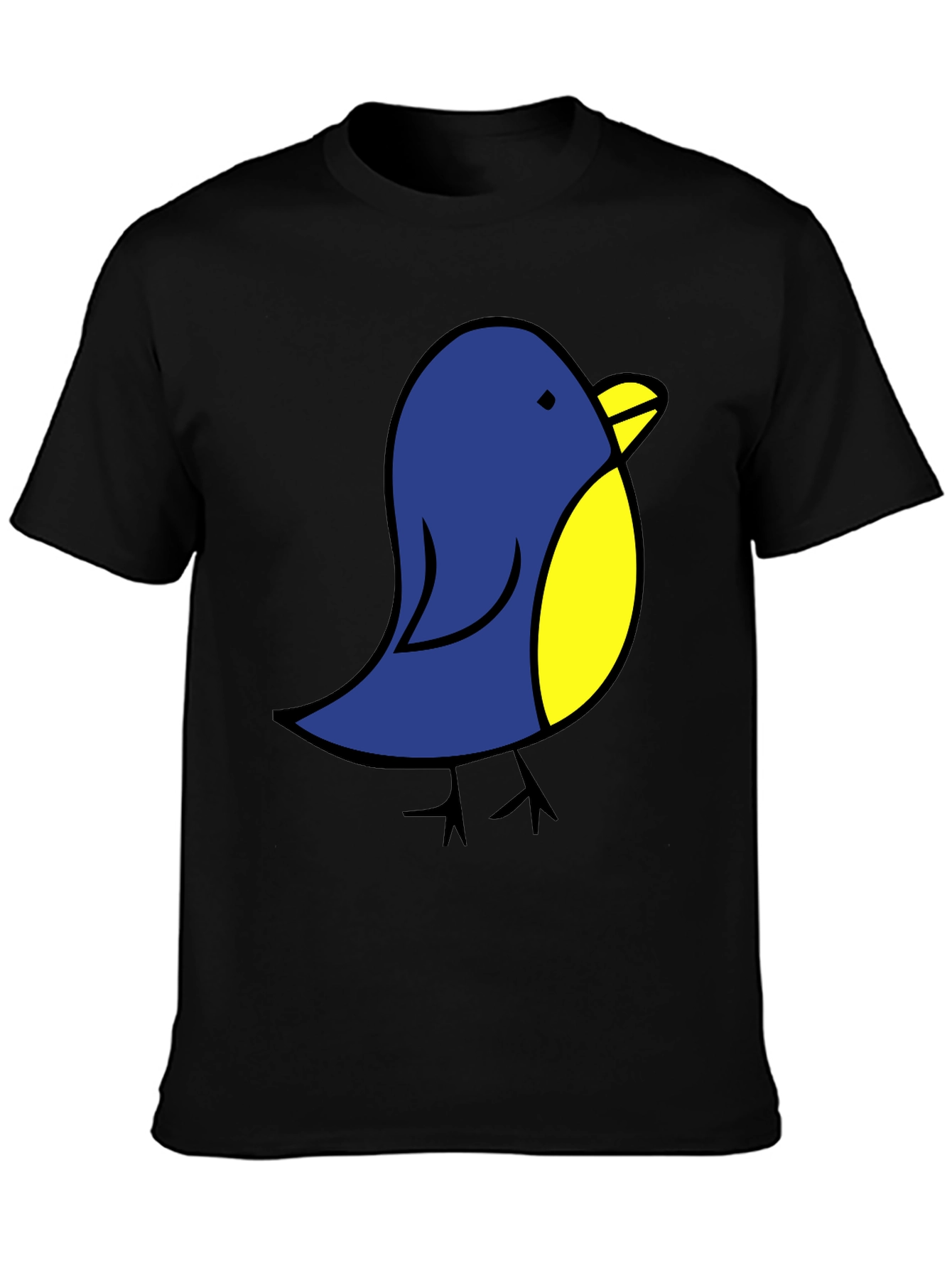 Cute Blue Bird Graphic Tee - Black Cotton T-Shirt