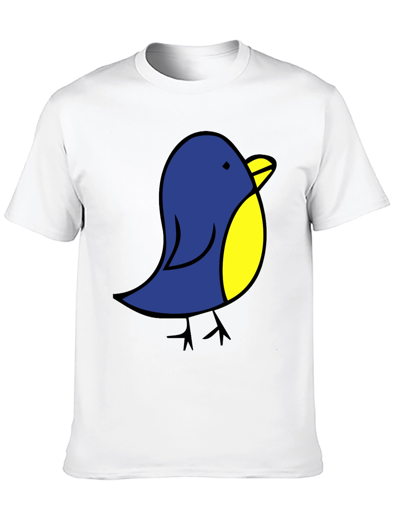 Cute Blue Bird Graphic Tee - Black Cotton T-Shirt