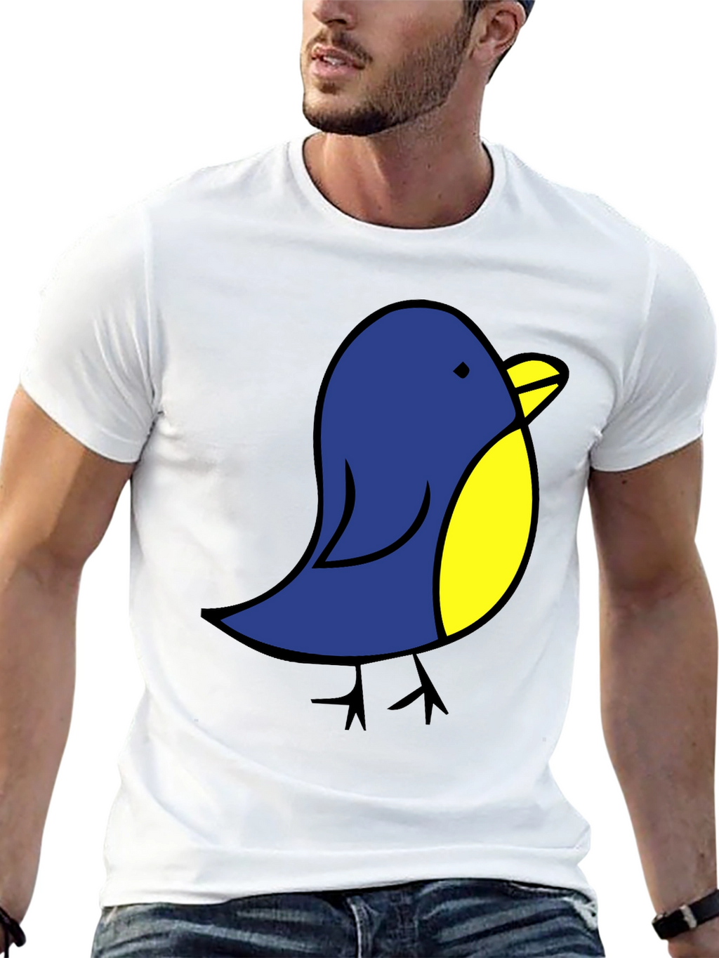 Cute Blue Bird Graphic Tee - Black Cotton T-Shirt