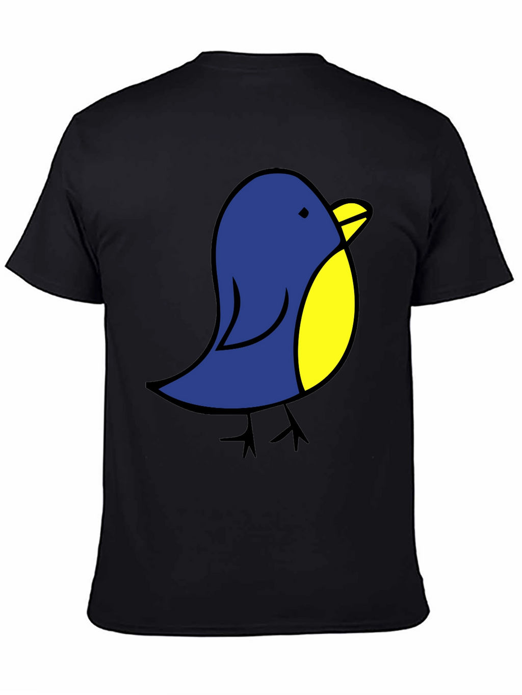 Cute Blue Bird Graphic Tee - Black Cotton T-Shirt