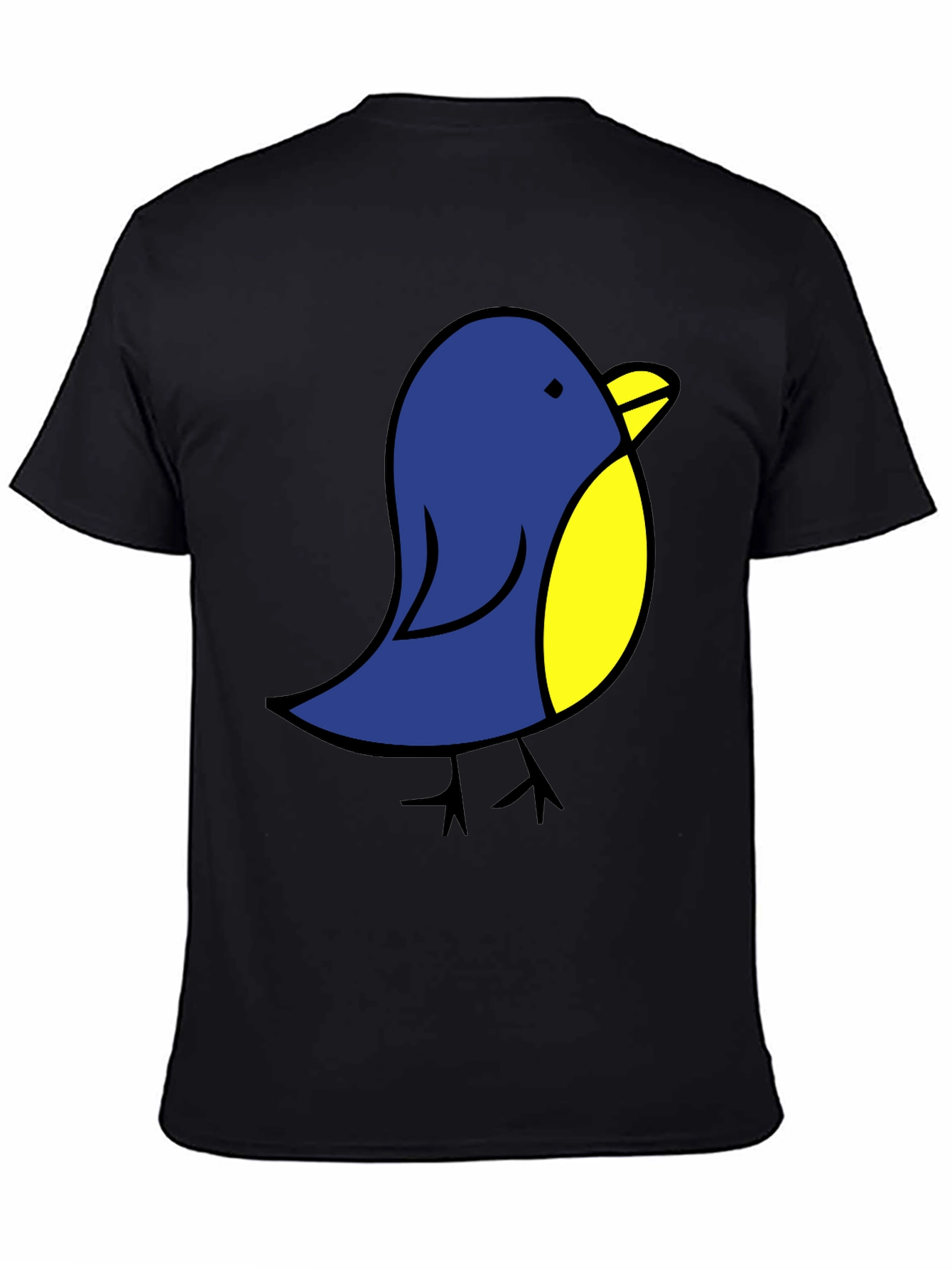 Cute Blue Bird Graphic Tee - Black Cotton T-Shirt