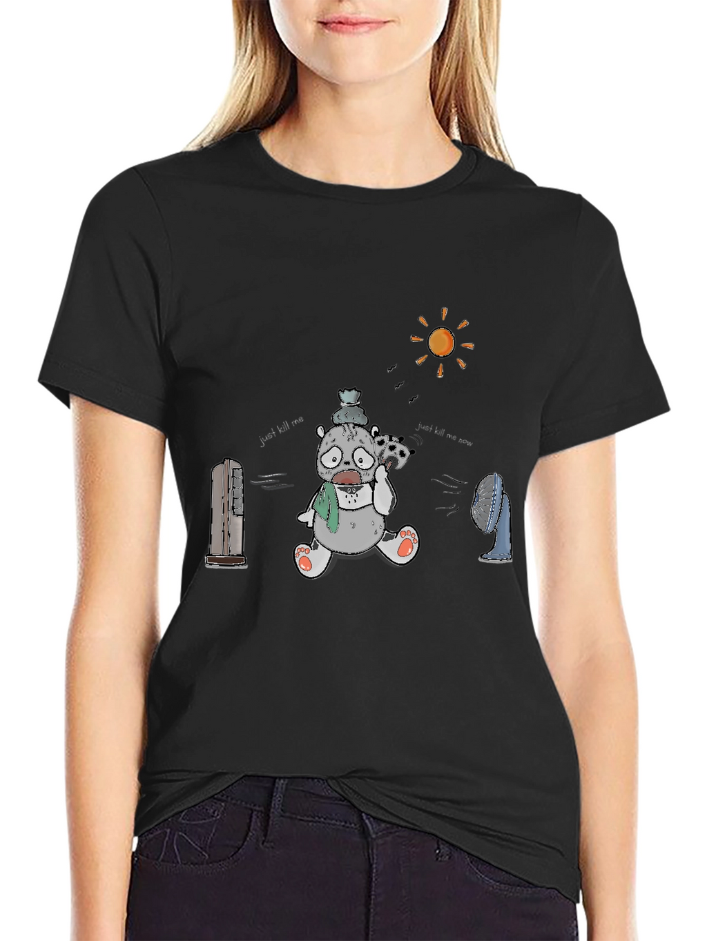 Funny Hot Bear Graphic Black T-Shirt