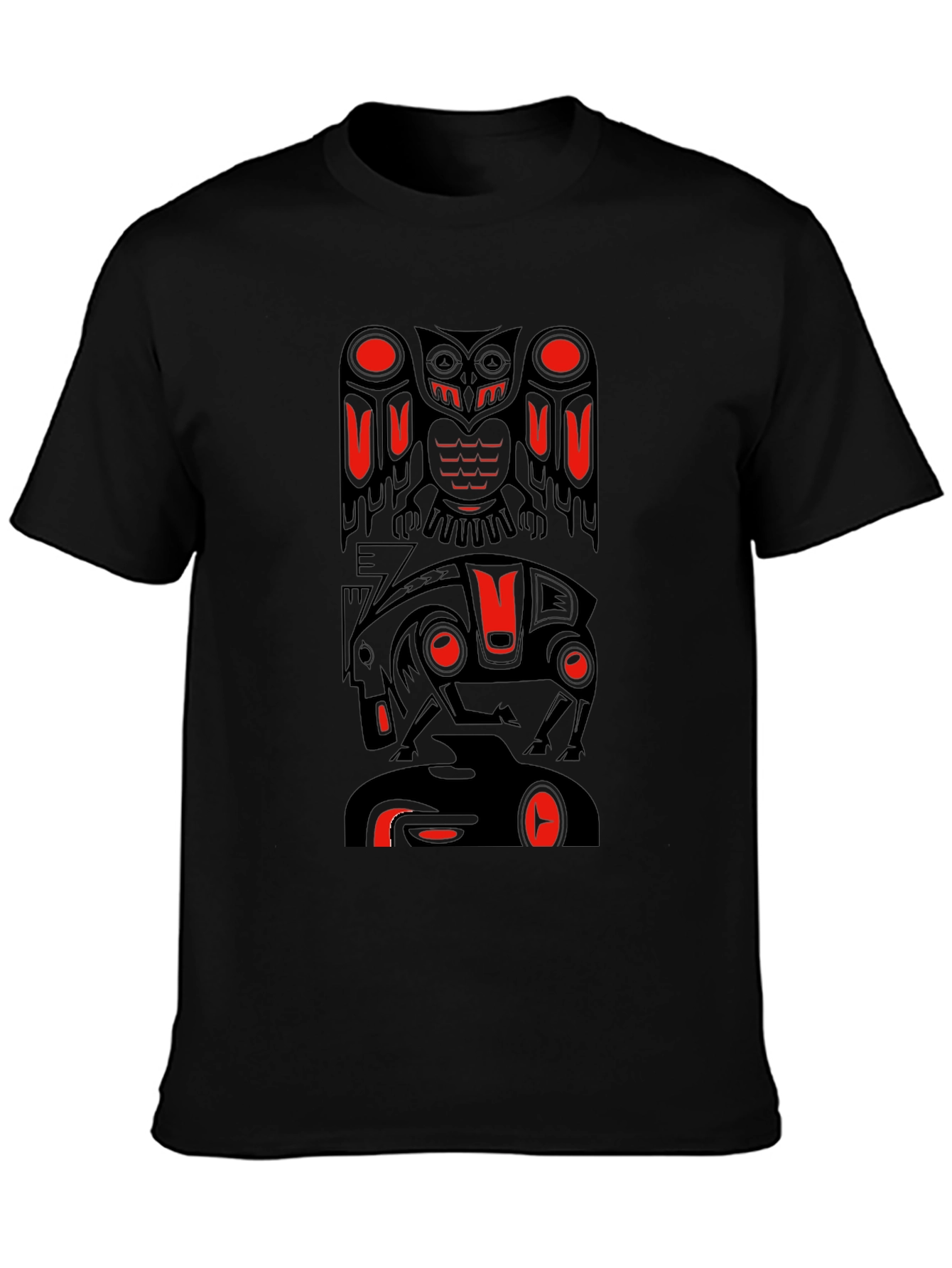 Totem Pole Art Graphic T-Shirt - Black