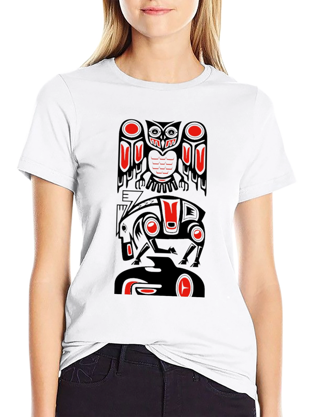 Totem Pole Art Graphic T-Shirt - Black
