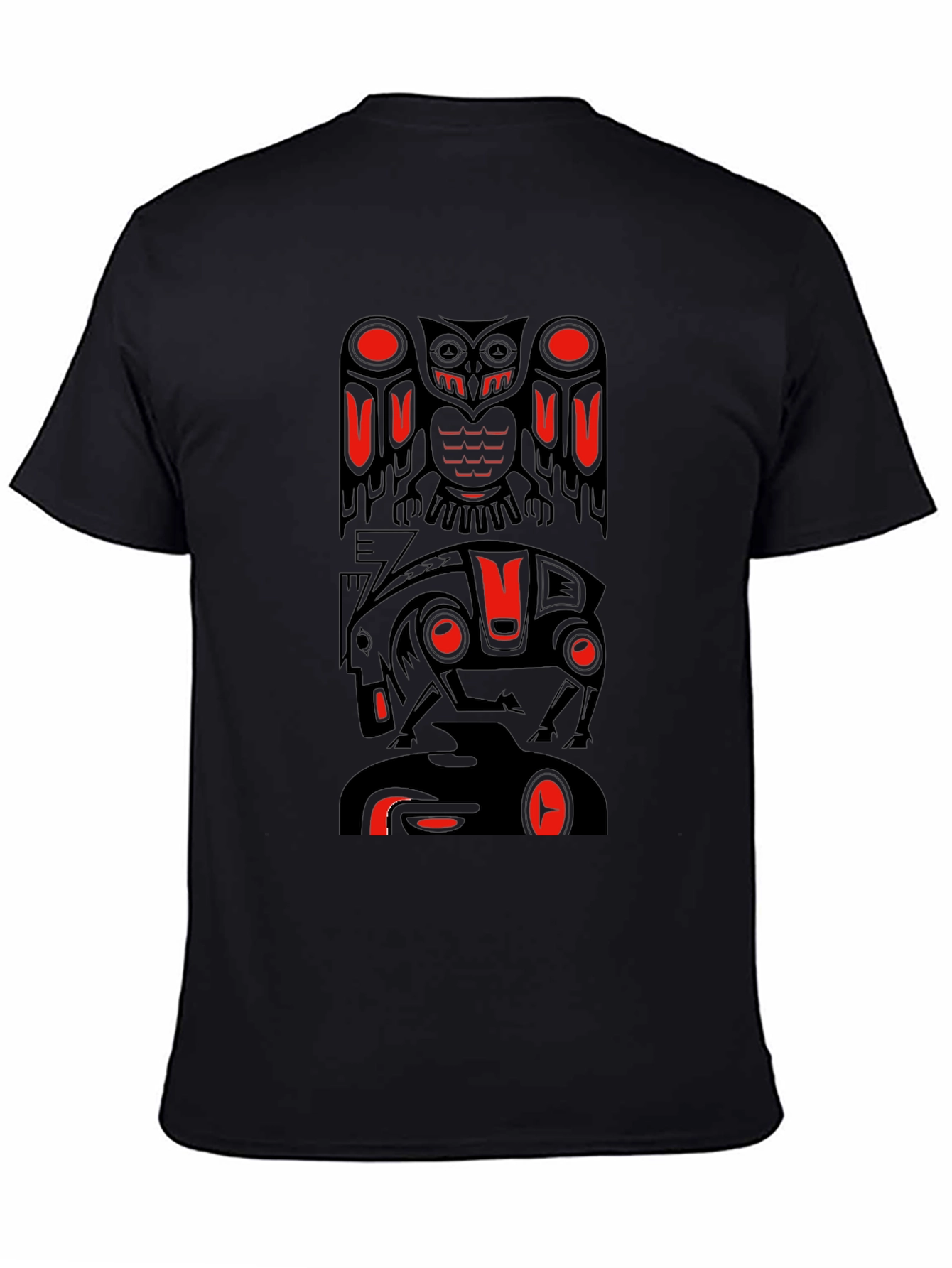 Totem Pole Art Graphic T-Shirt - Black
