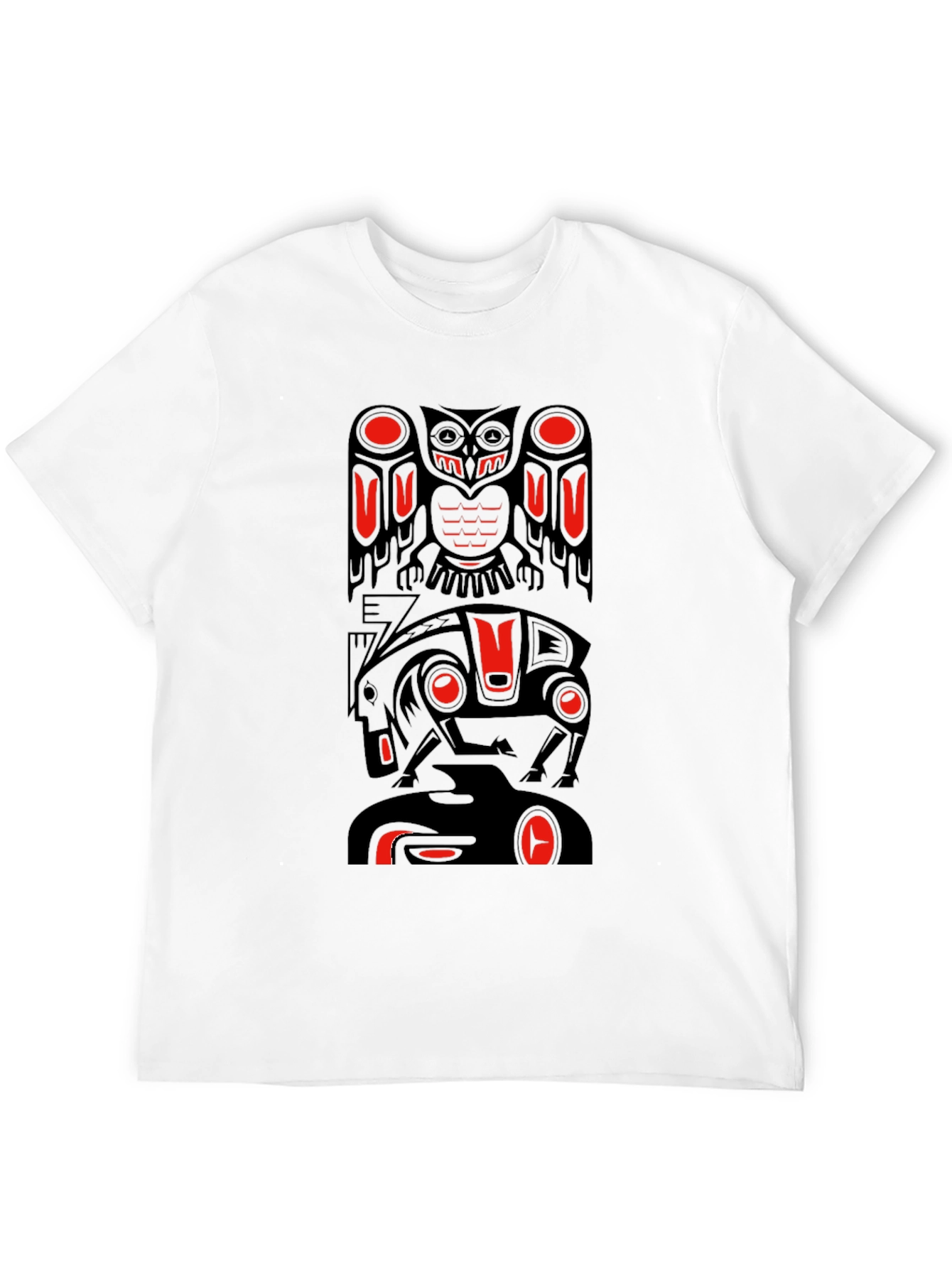 Totem Pole Art Graphic T-Shirt - Black