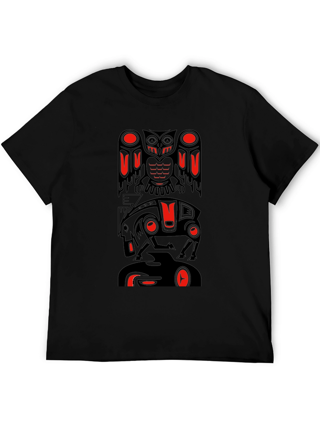 Totem Pole Art Graphic T-Shirt - Black