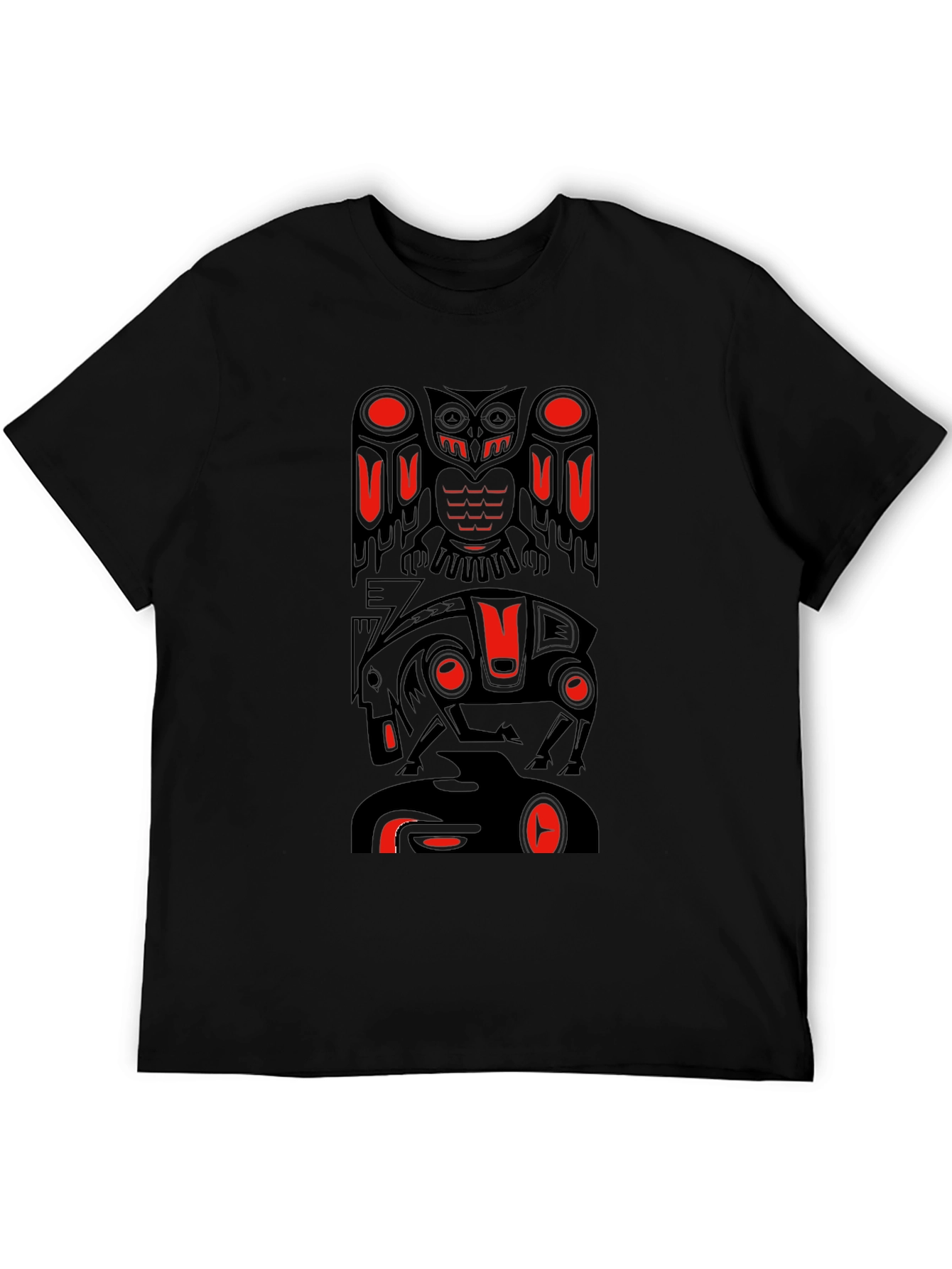 Totem Pole Art Graphic T-Shirt - Black