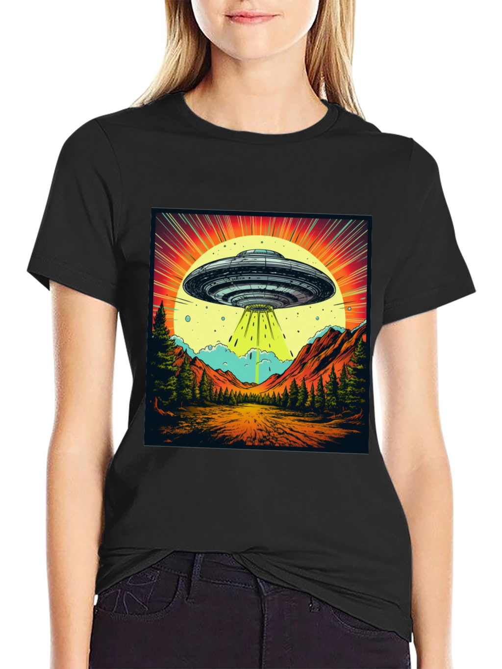 Retro UFO Abduction Graphic Tee