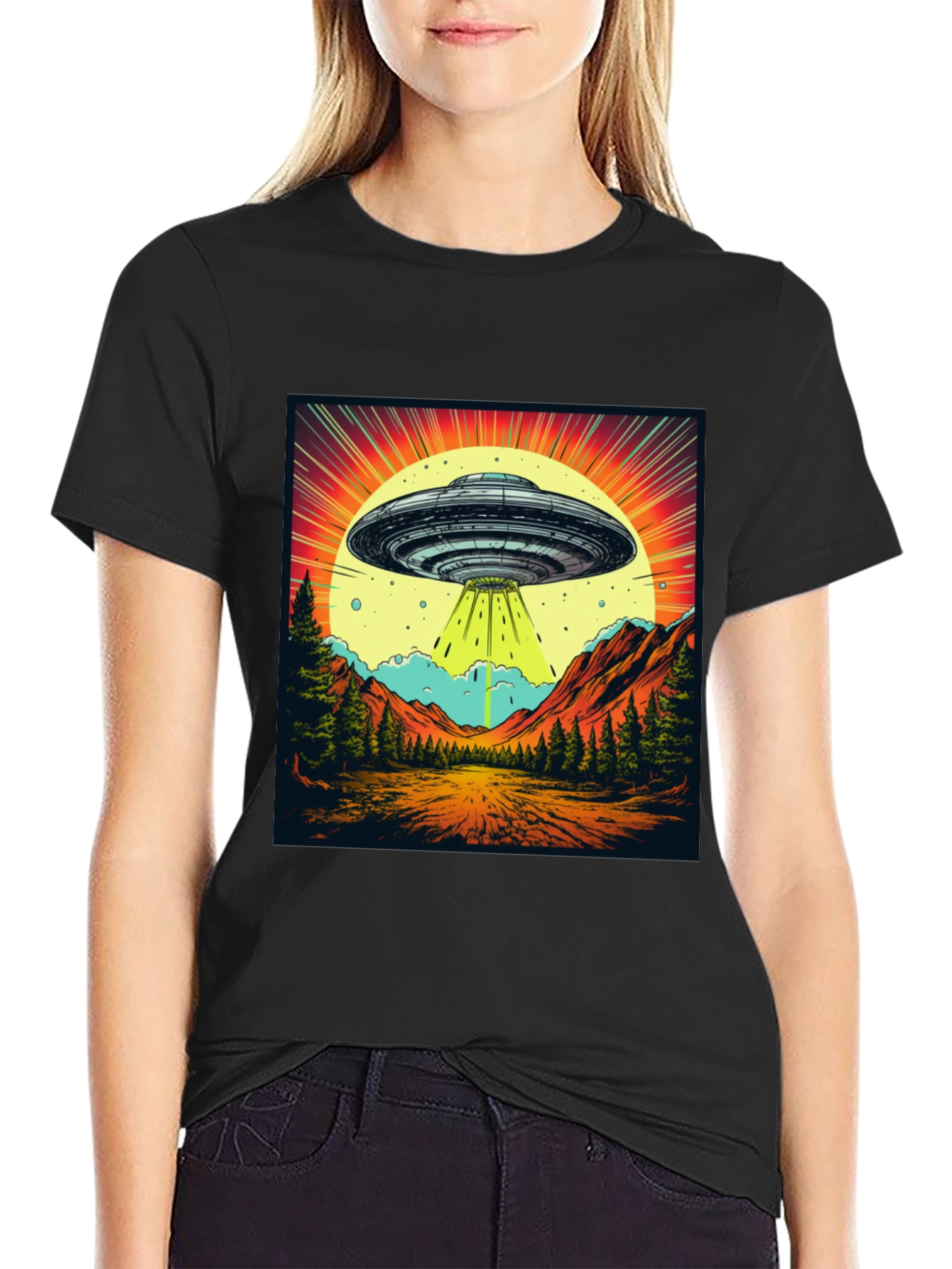 Retro UFO Abduction Graphic Tee