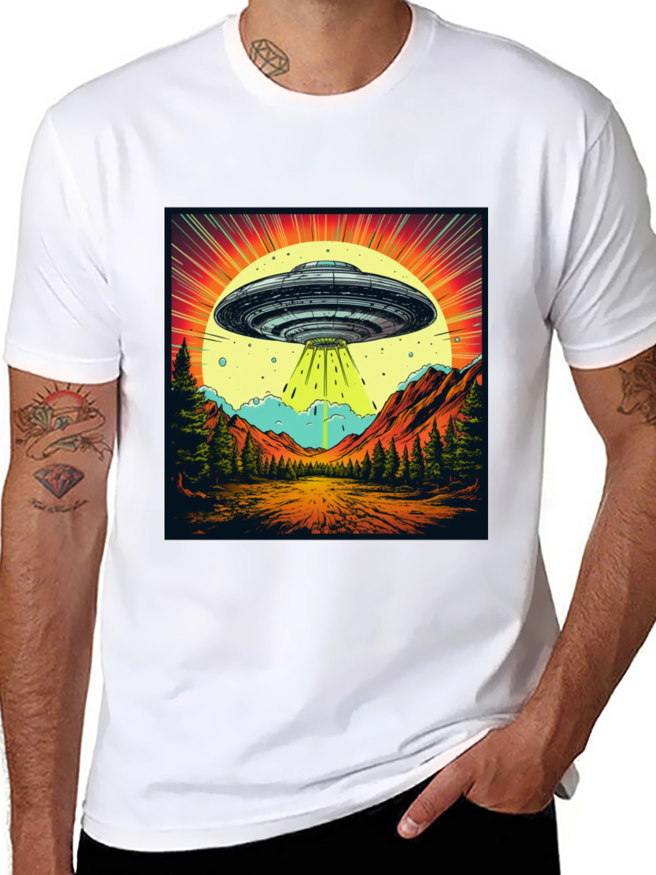 Retro UFO Abduction Graphic Tee