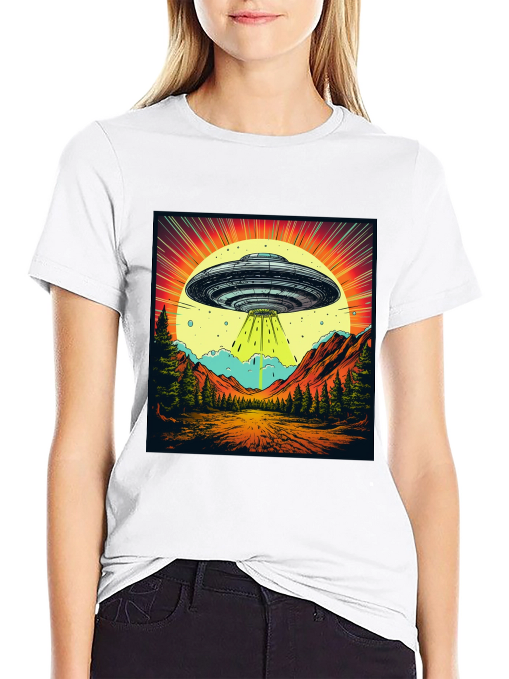 Retro UFO Abduction Graphic Tee
