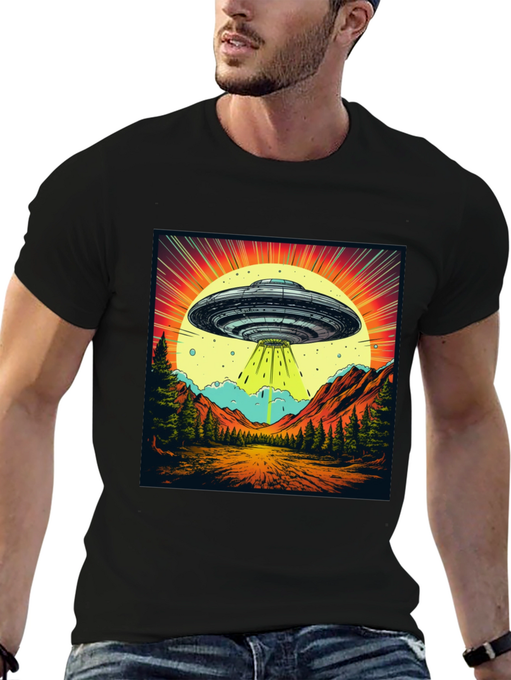 Retro UFO Abduction Graphic Tee