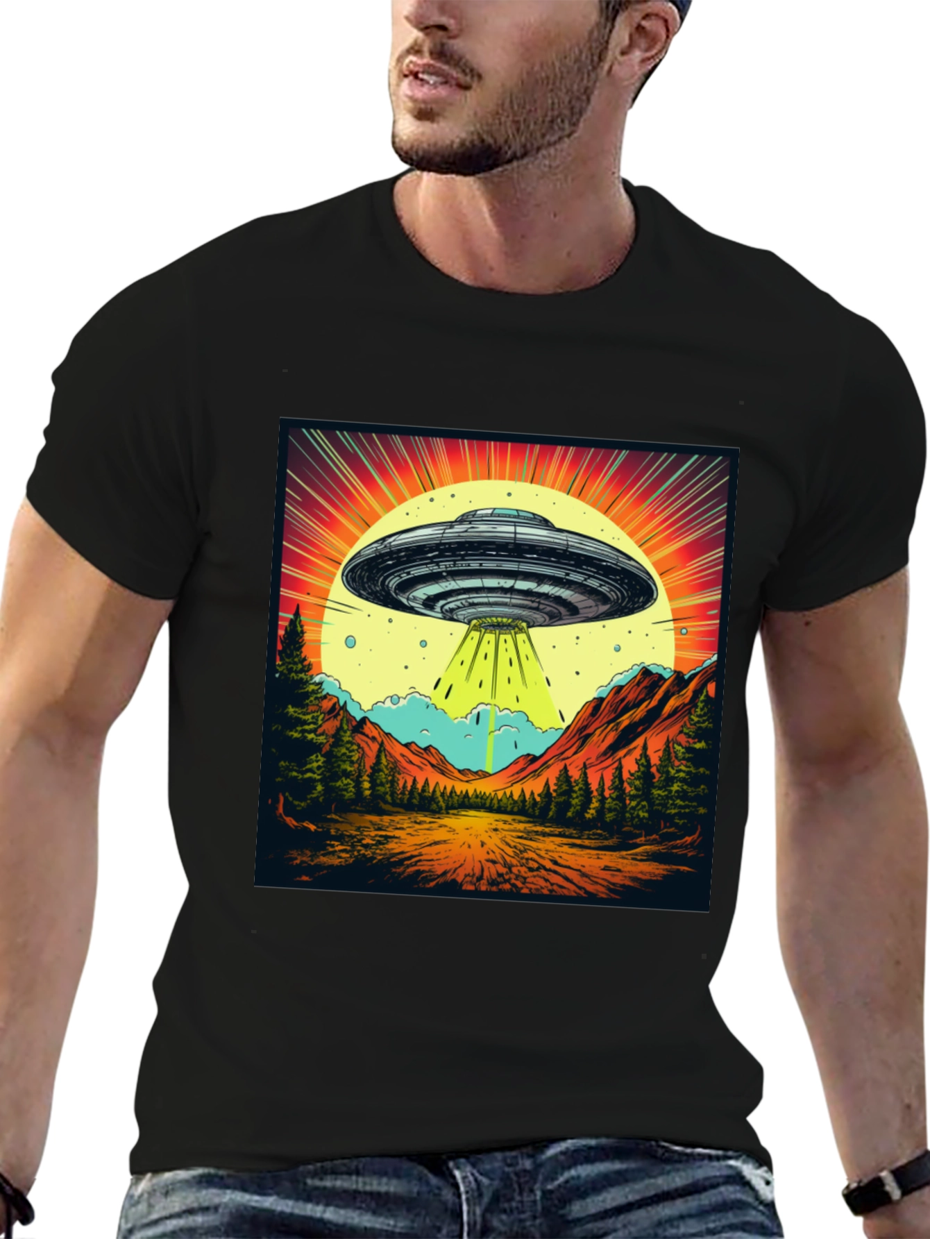 Retro UFO Abduction Graphic Tee