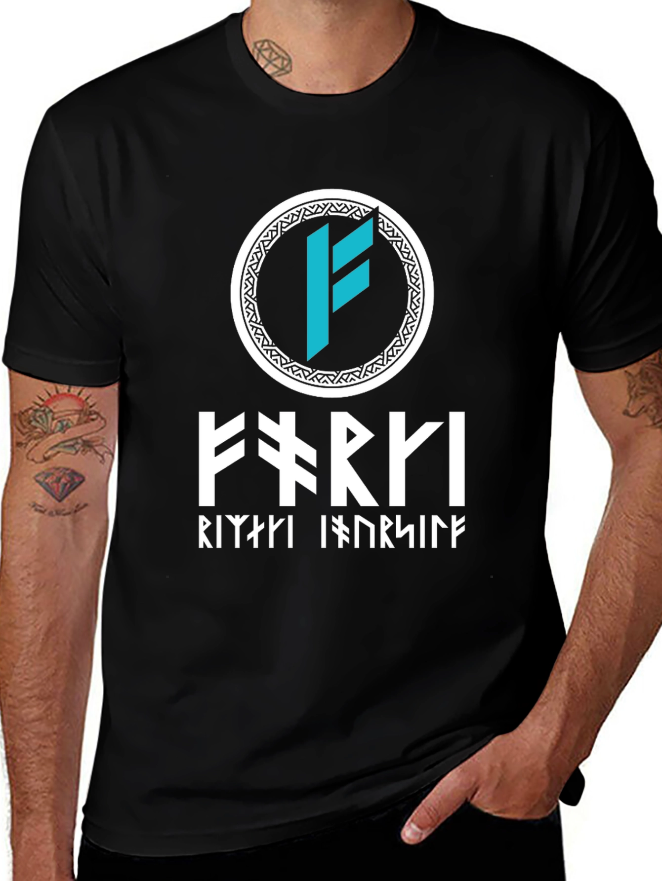 Viking Runes T-Shirt - Black Cotton Norse Design