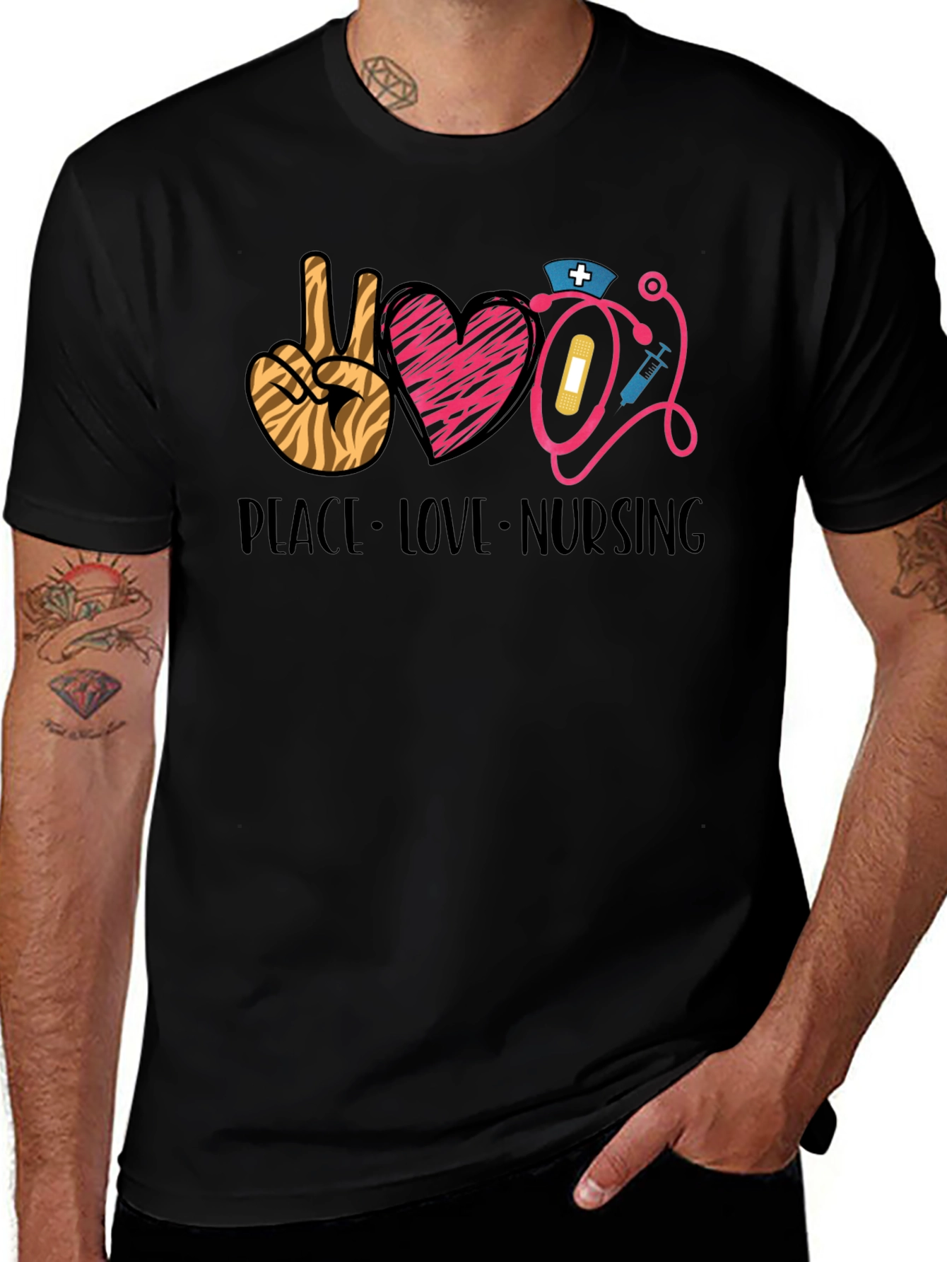 Peace Love Nursing Graphic Tee | Unisex Black T-Shirt
