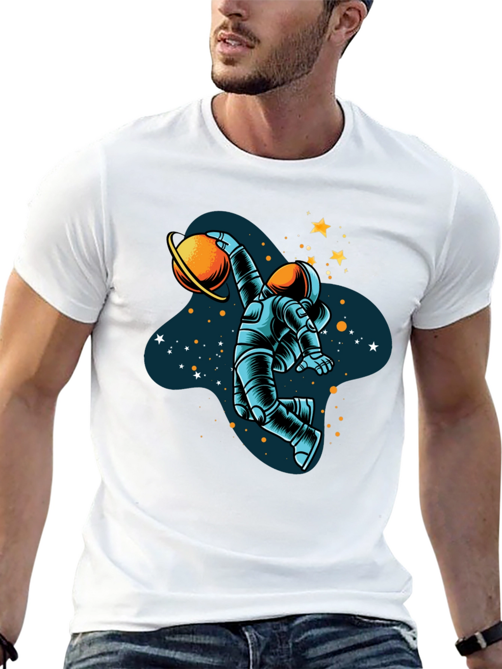 Astronaut Dunking Planet Graphic T-Shirt