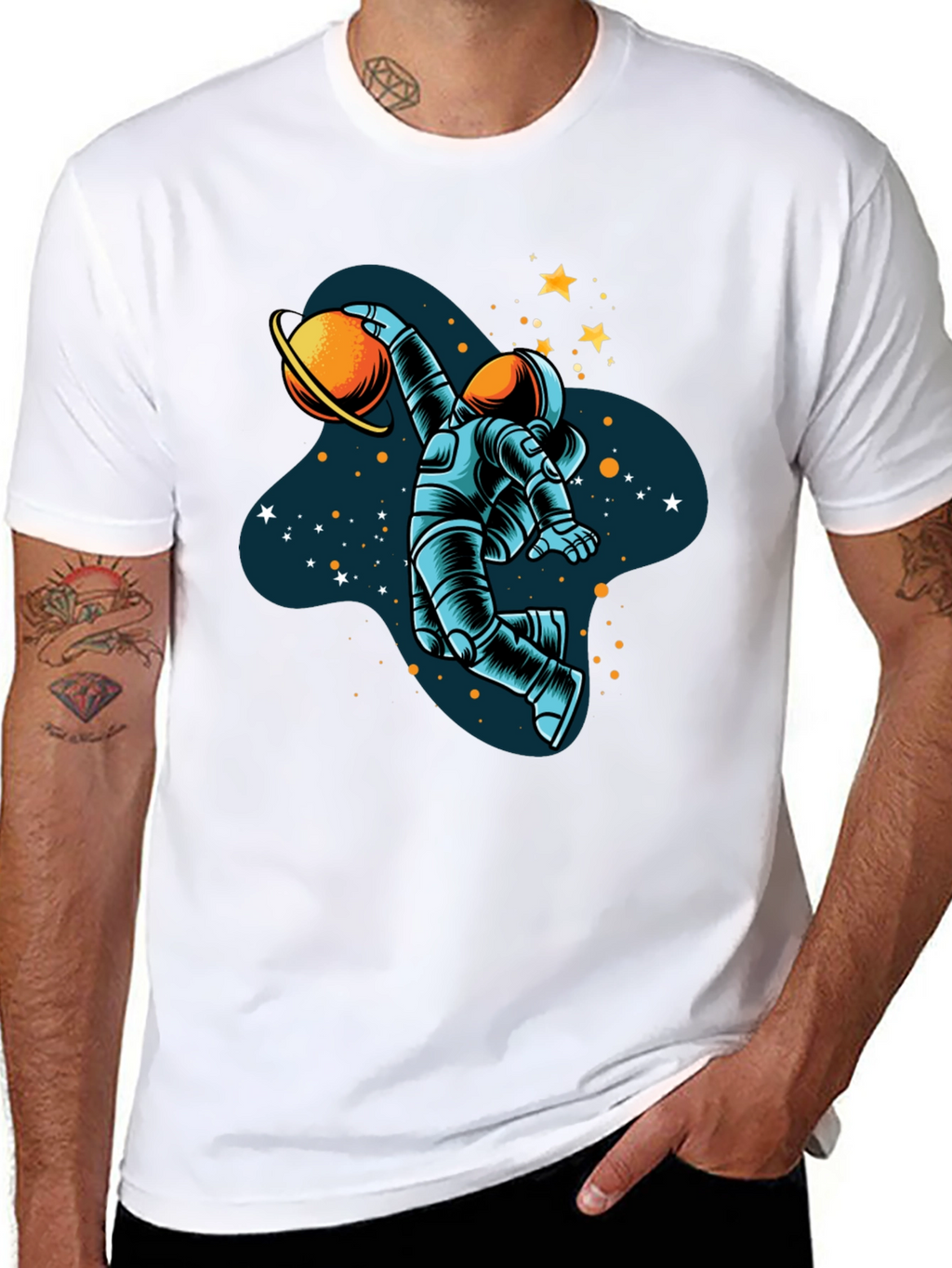 Astronaut Dunking Planet Graphic T-Shirt