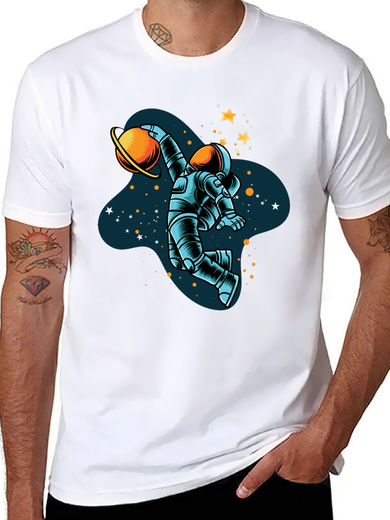 Astronaut Dunking Planet Graphic T-Shirt