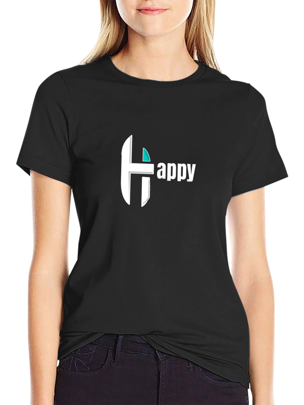 Happy Graphic Print Black Tee