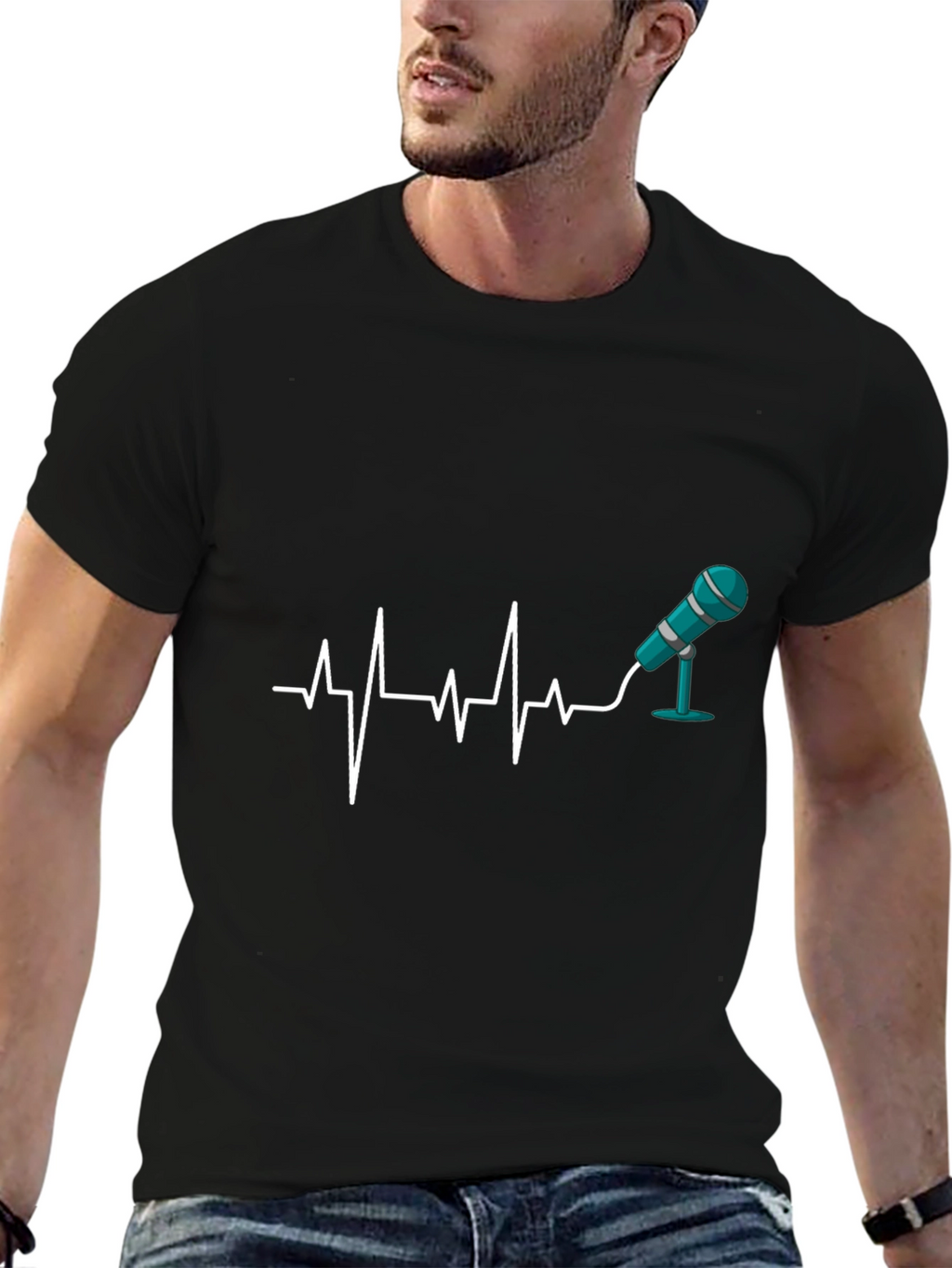 Heartbeat Microphone Black T-Shirt