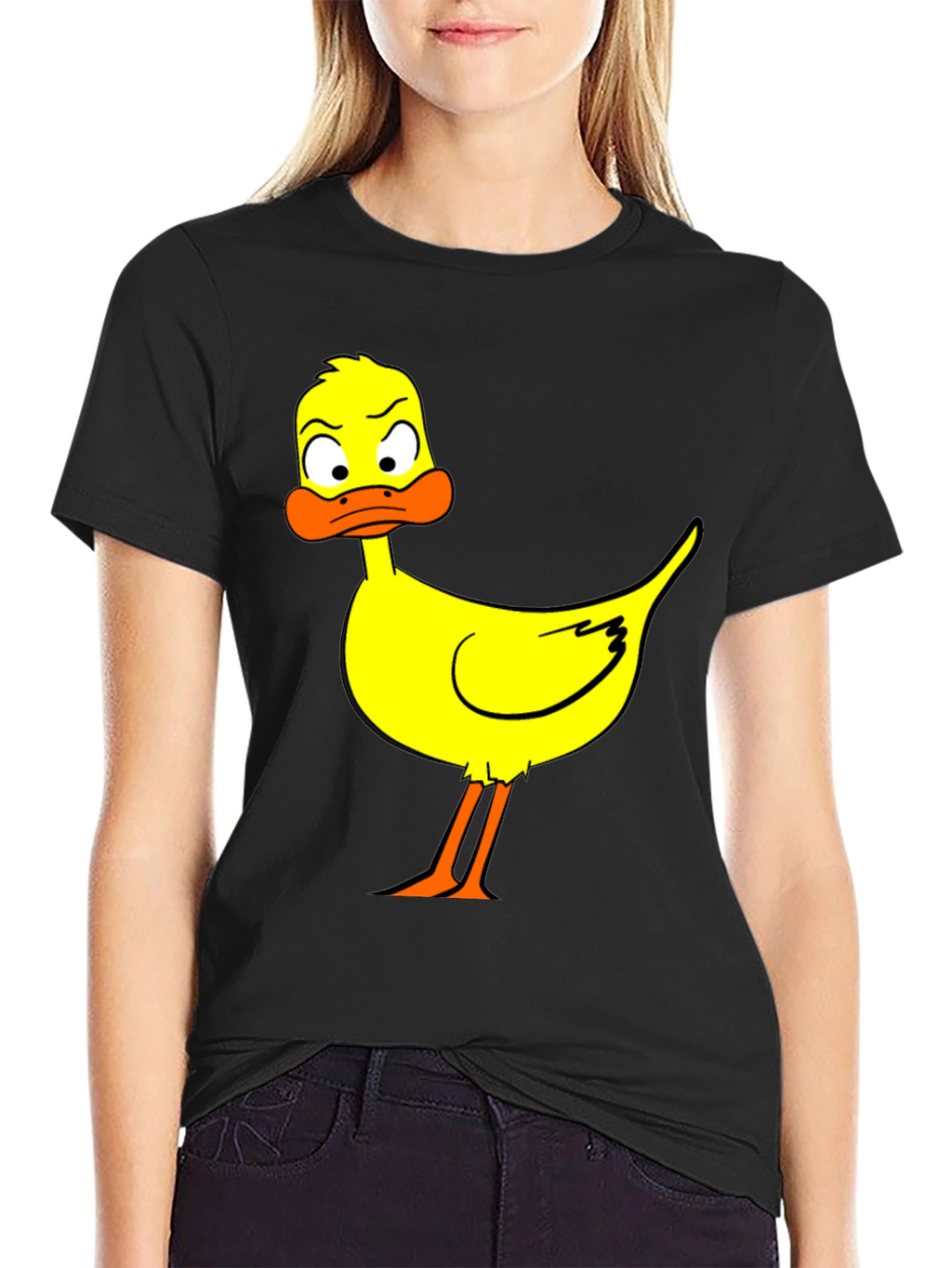 Cartoon Duck Graphic Black T-Shirt