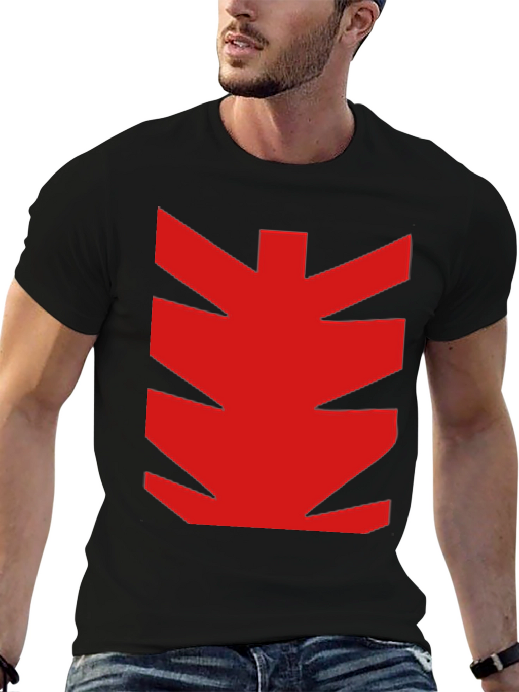 Bold Red Graphic Print Black T-Shirt