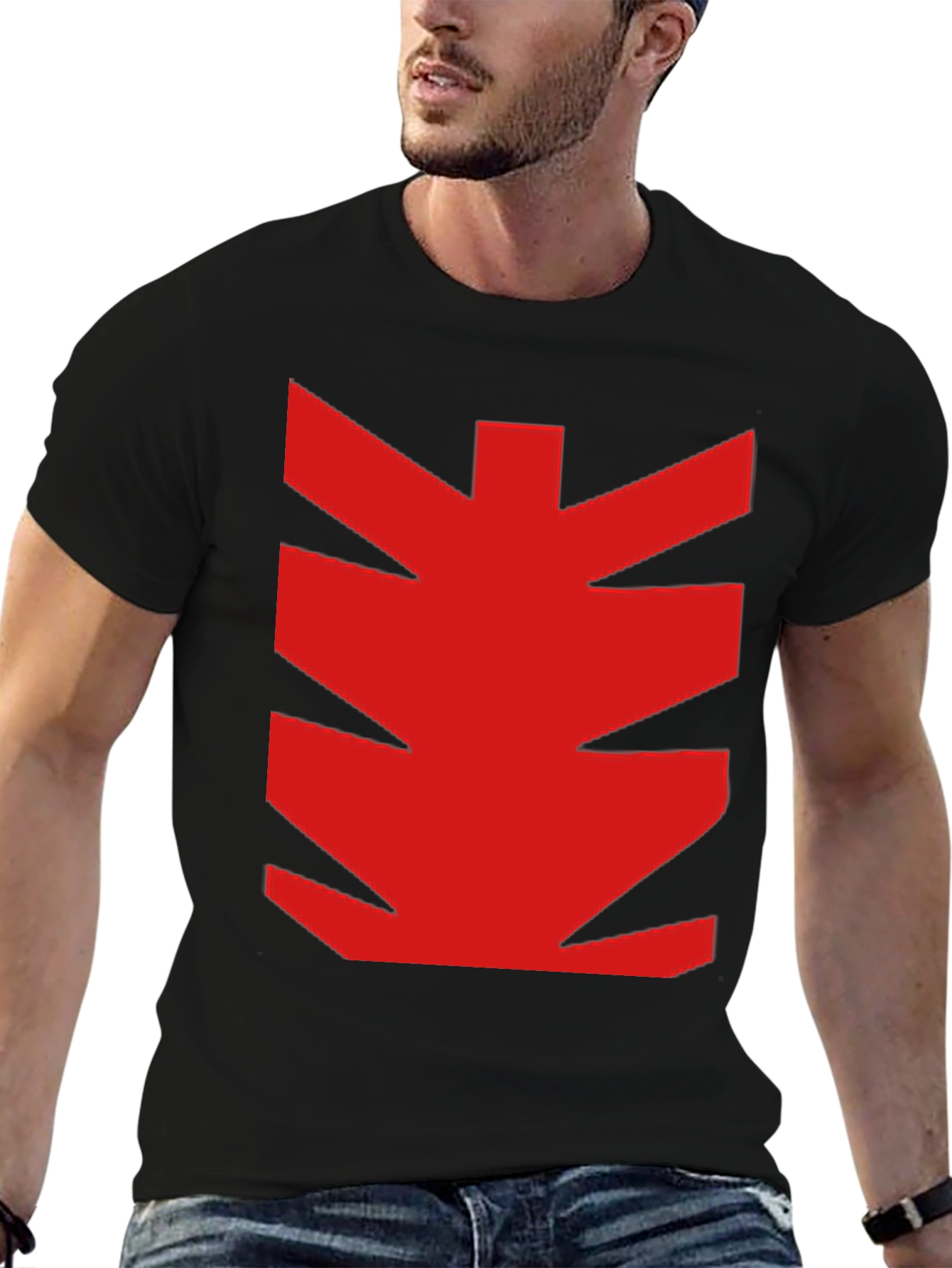Bold Red Graphic Print Black T-Shirt