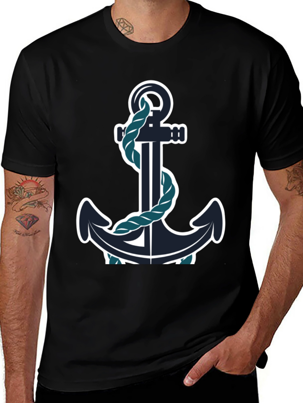 Nautical Anchor Graphic Tee - Black Cotton Blend