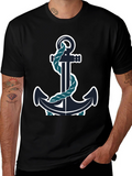 Nautical Anchor Graphic Tee - Black Cotton Blend