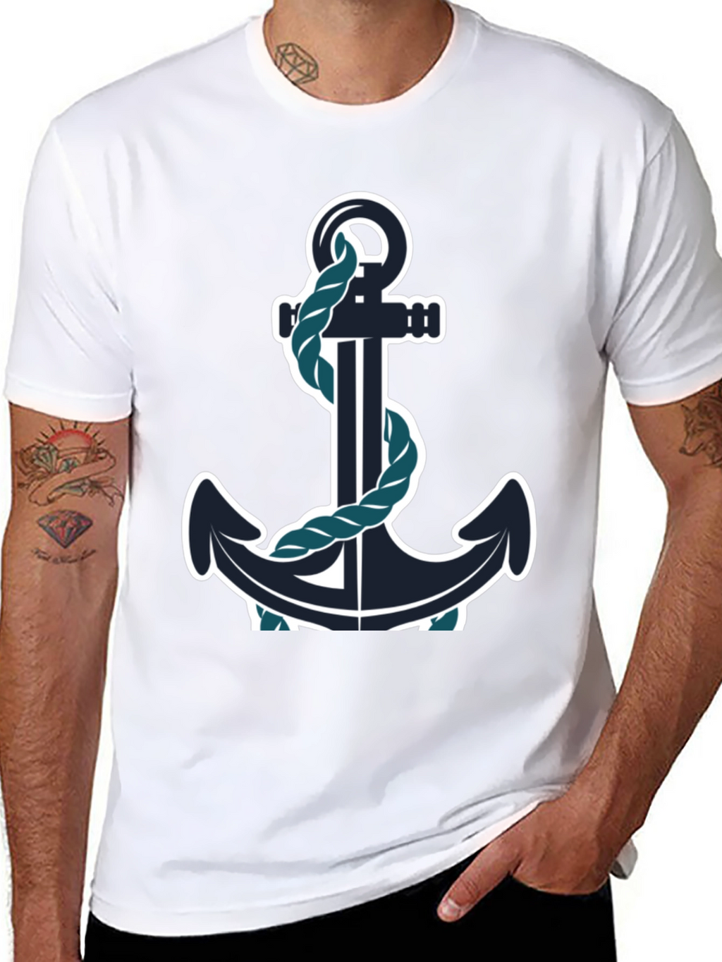 Nautical Anchor Graphic Tee - Black Cotton Blend