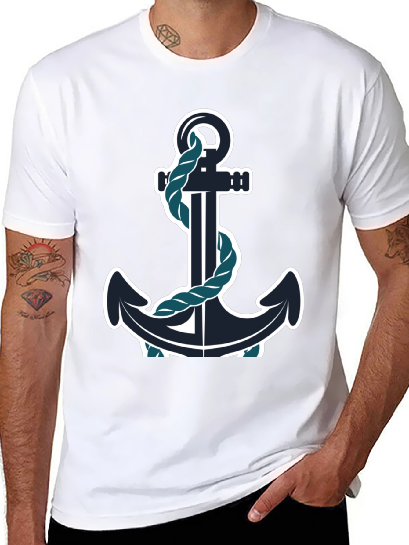 Nautical Anchor Graphic Tee - Black Cotton Blend