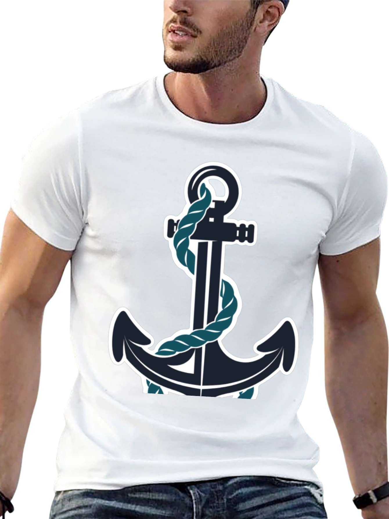 Nautical Anchor Graphic Tee - Black Cotton Blend