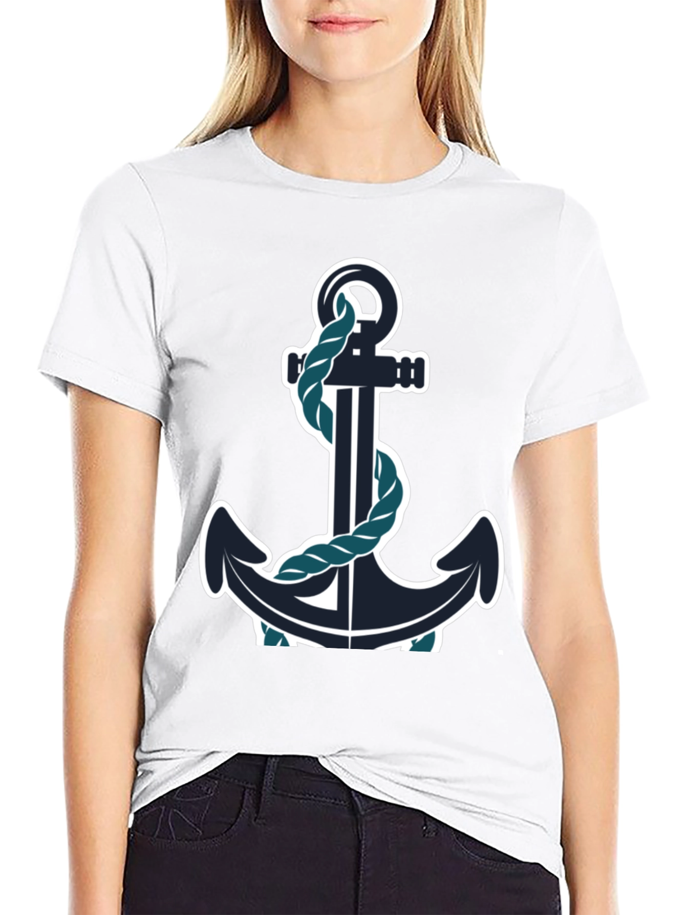 Nautical Anchor Graphic Tee - Black Cotton Blend