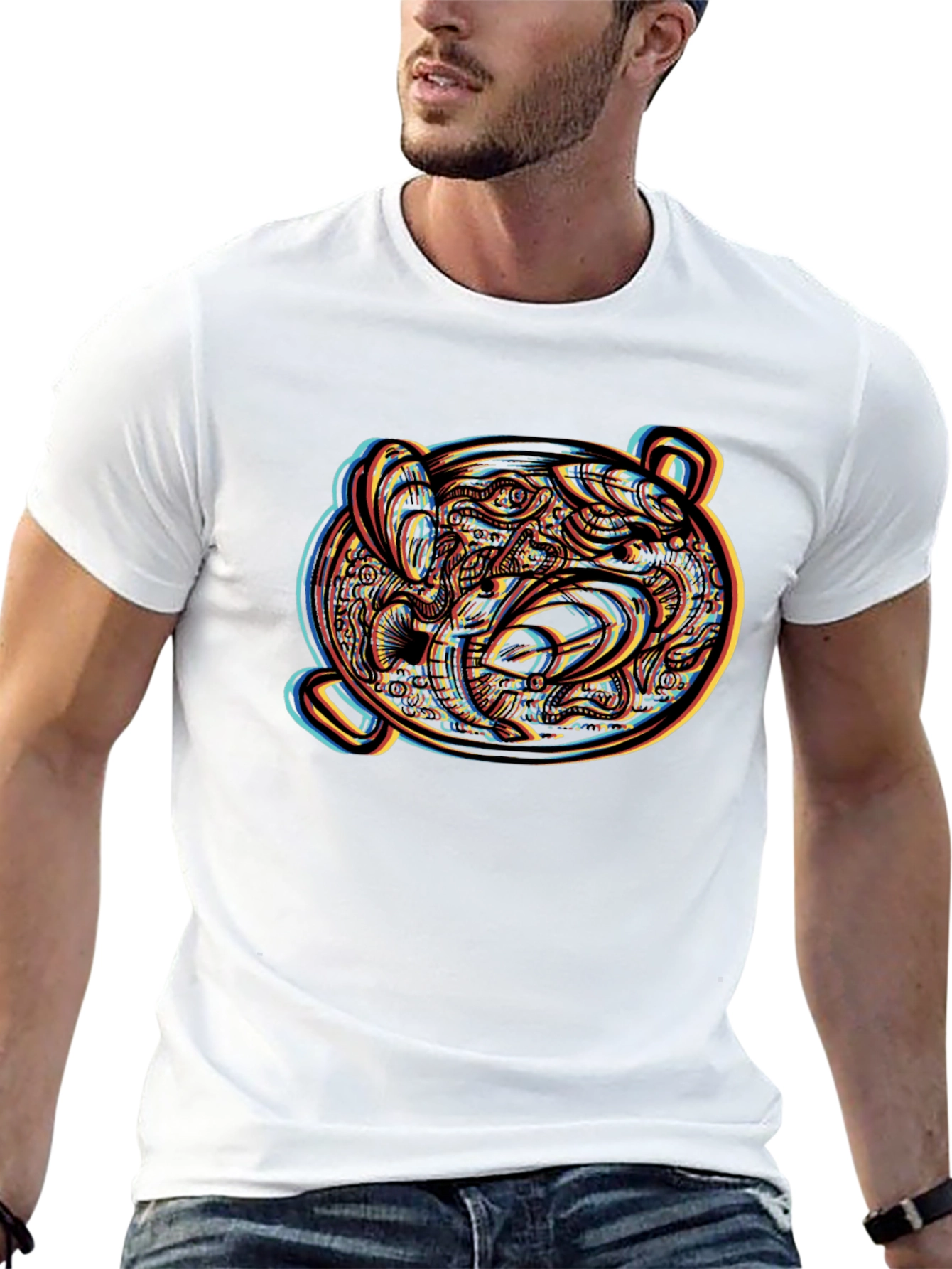Psychedelic Bear Head Graphic Tee - Unique Design