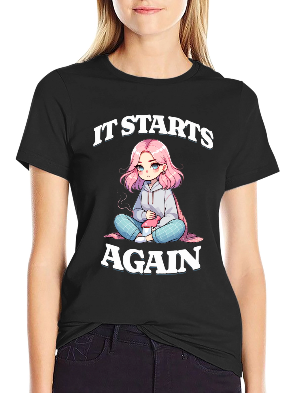 It Starts Again Graphic Tee - Anime Girl Print