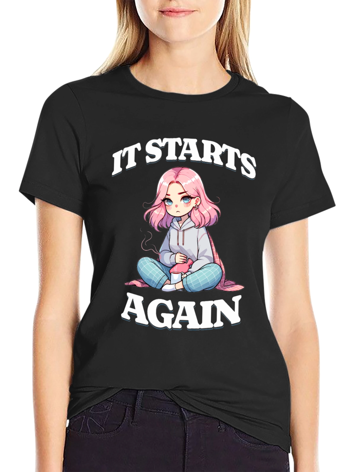 It Starts Again Graphic Tee - Anime Girl Print
