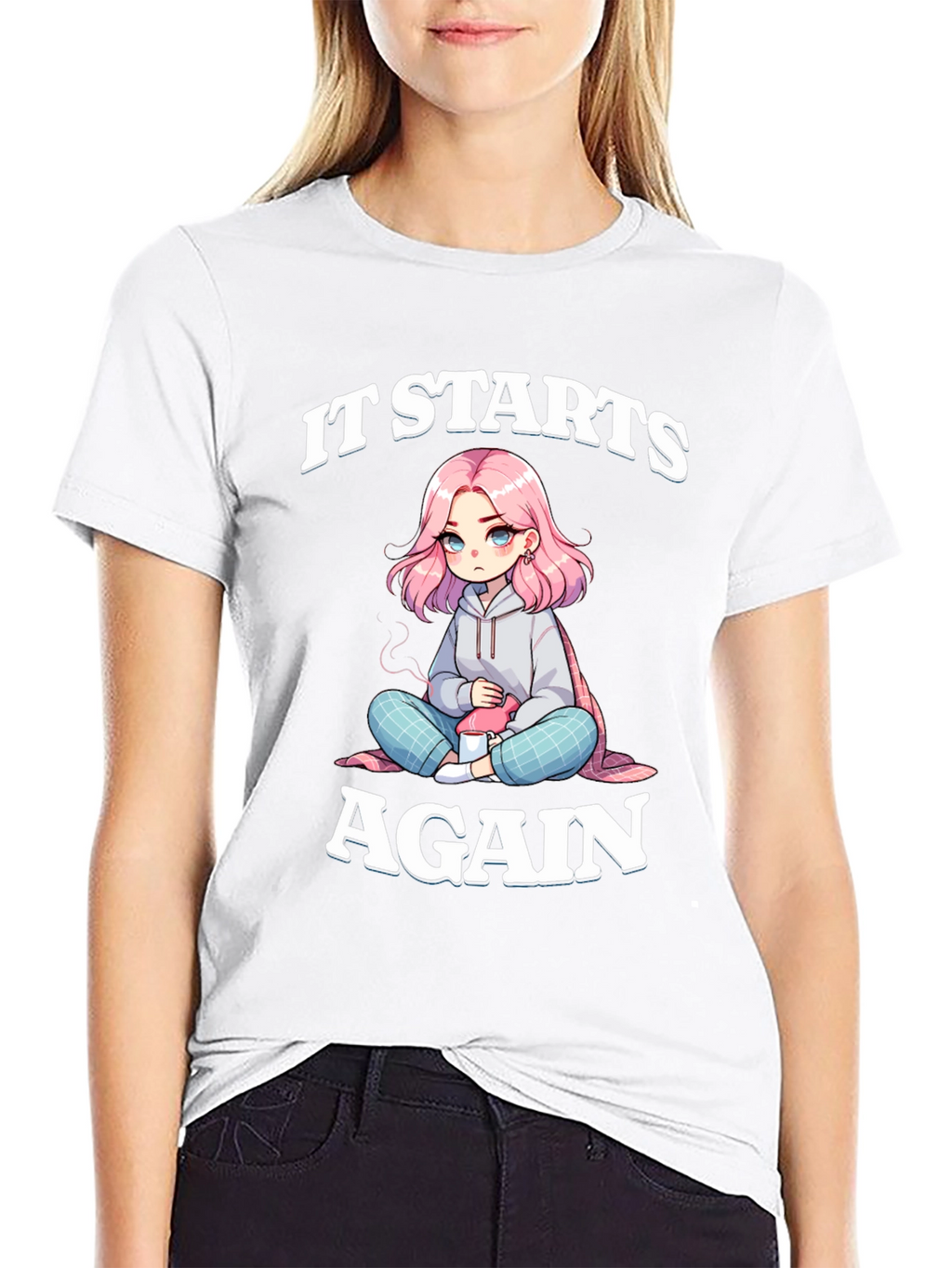 It Starts Again Graphic Tee - Anime Girl Print