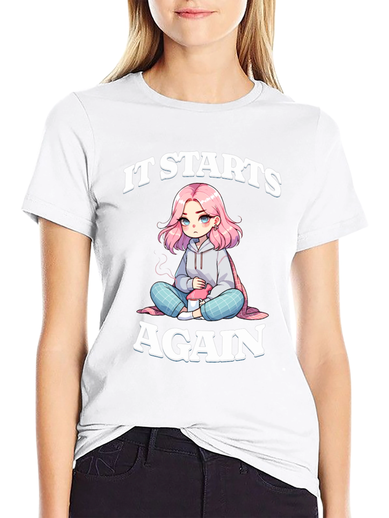 It Starts Again Graphic Tee - Anime Girl Print