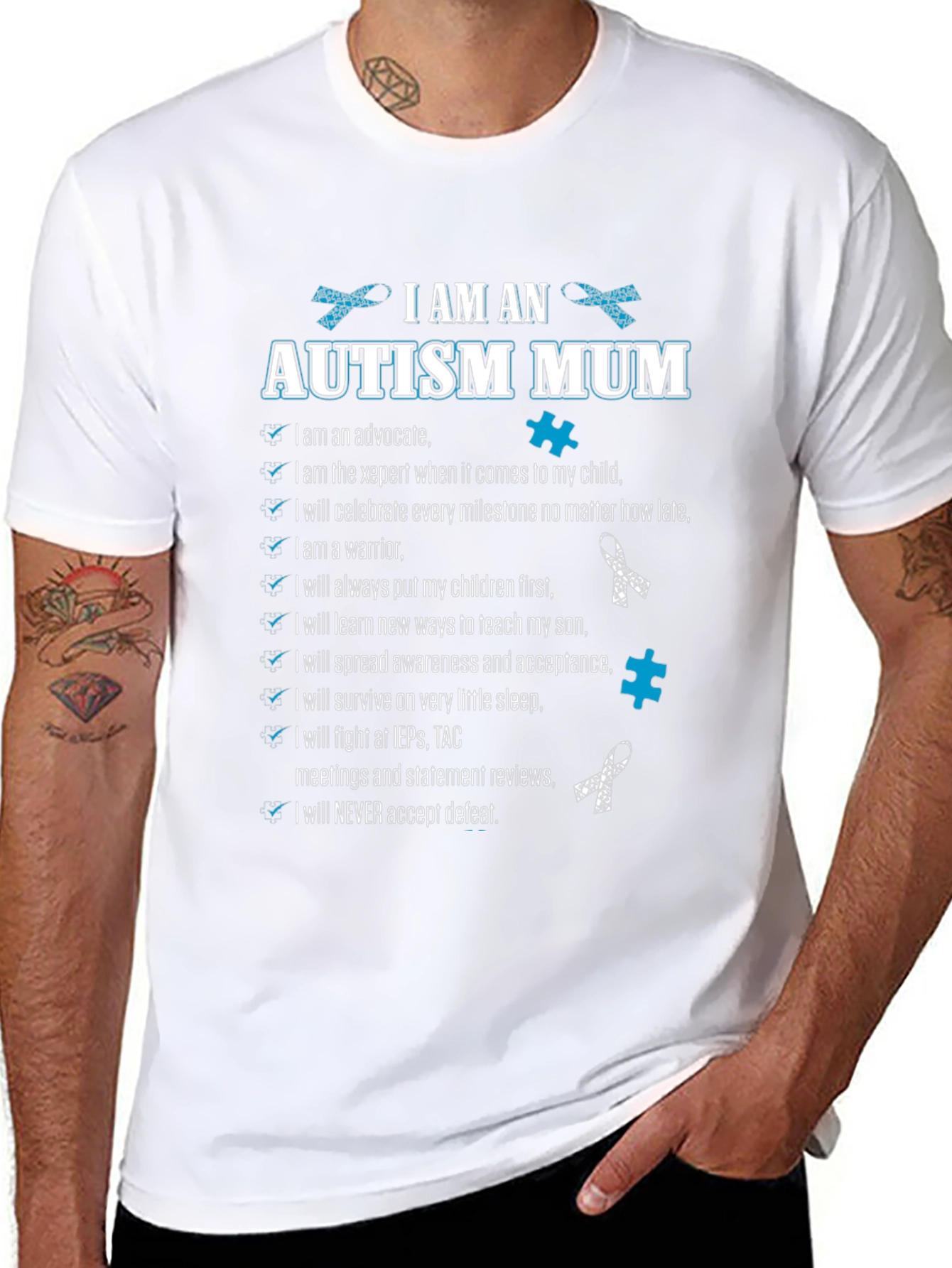 Autism Mum T-Shirt Advocate Warrior Never Defeat