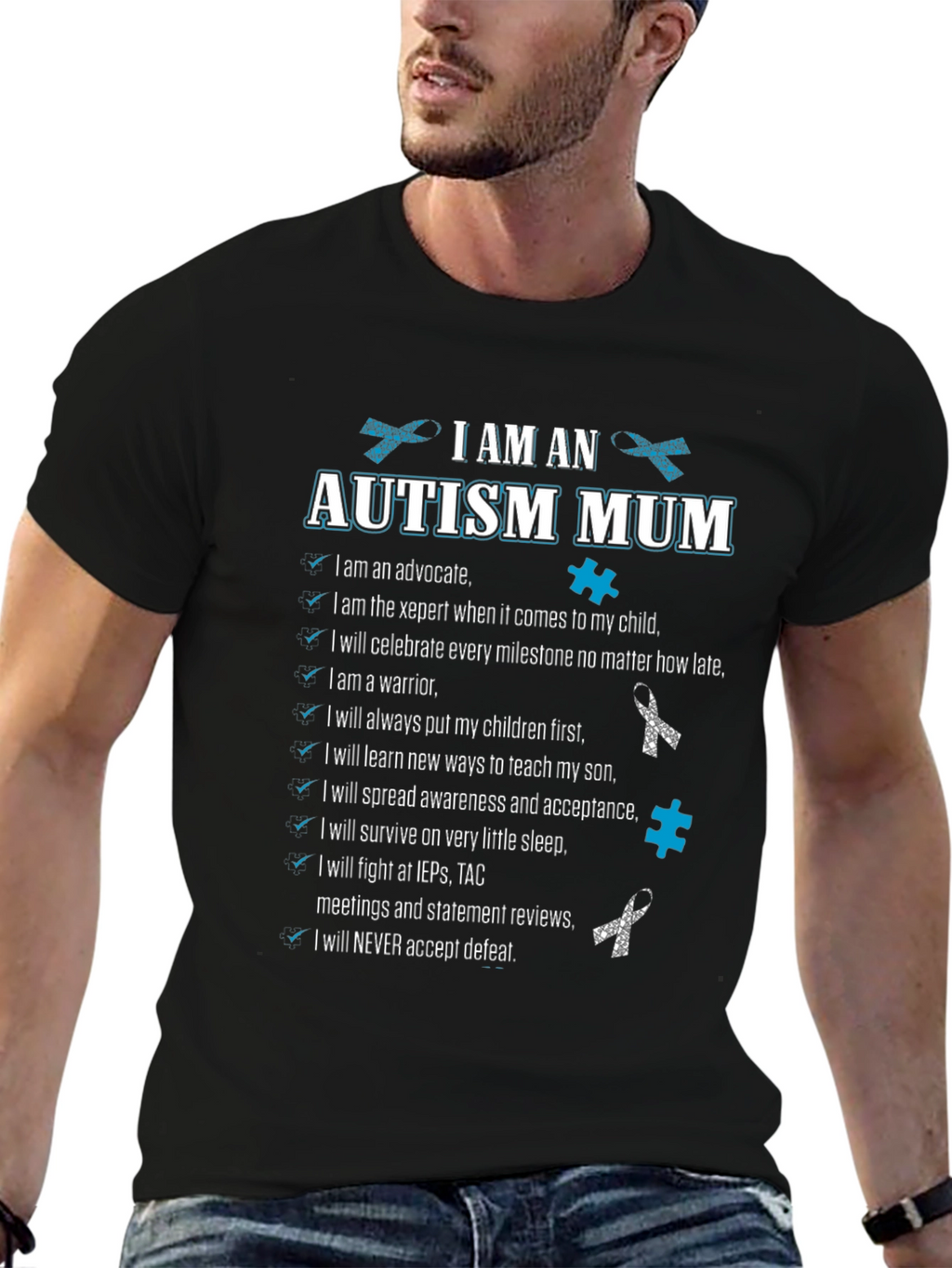 Autism Mum T-Shirt Advocate Warrior Never Defeat