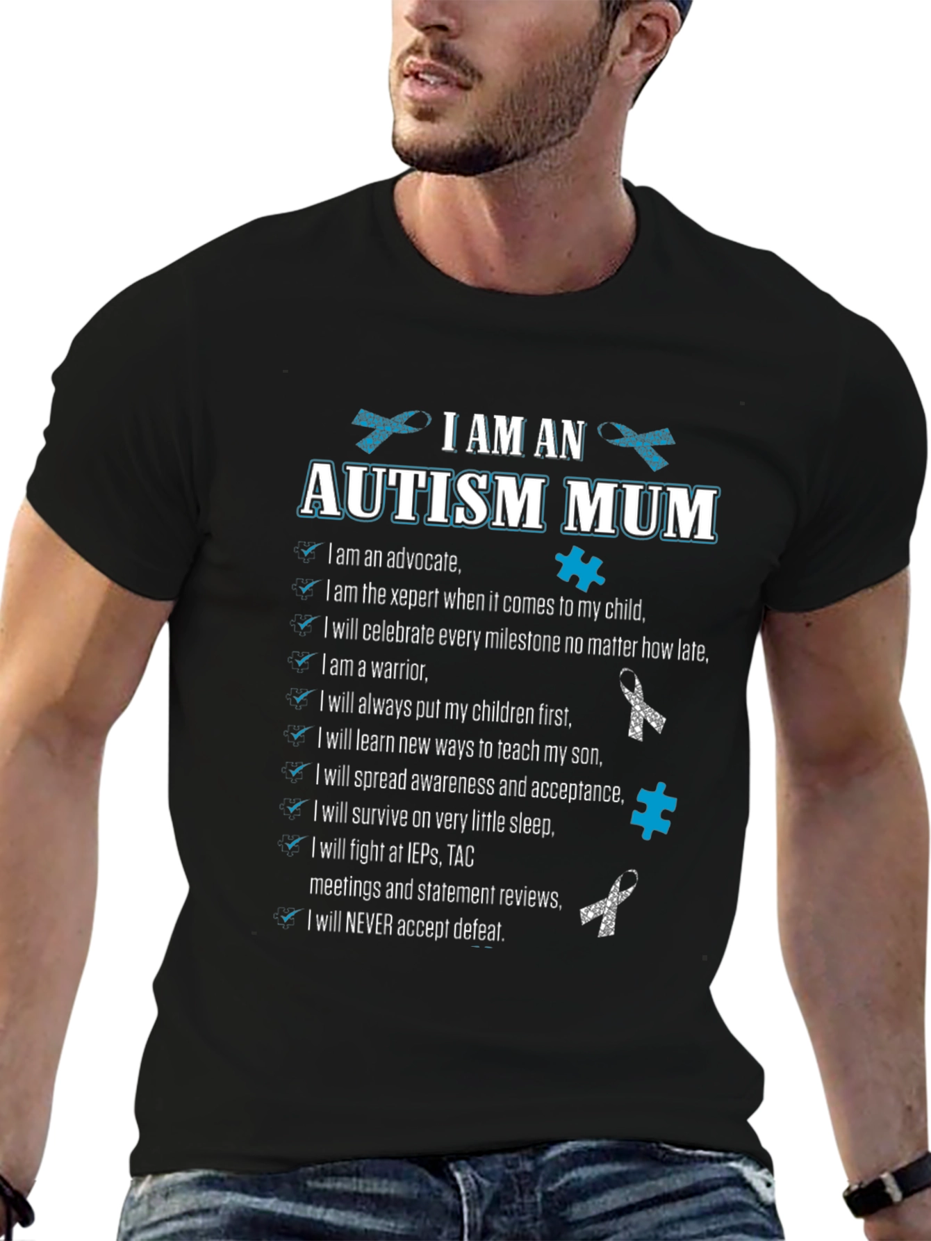 Autism Mum T-Shirt Advocate Warrior Never Defeat