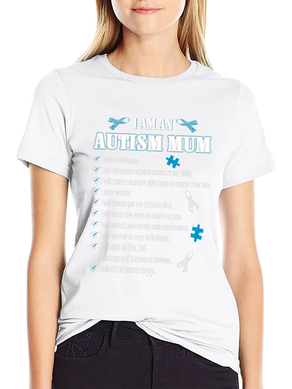 Autism Mum T-Shirt Advocate Warrior Never Defeat